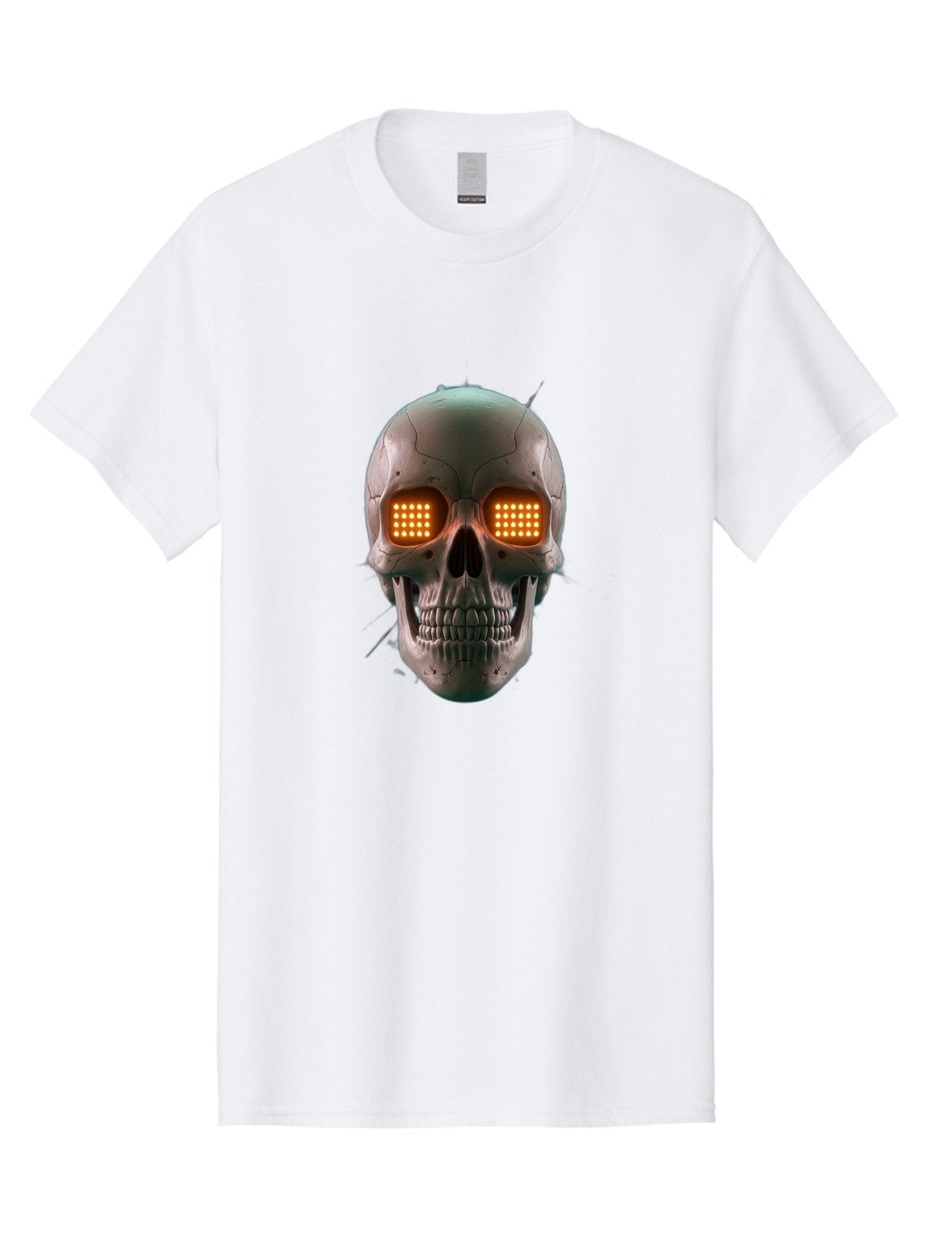 Robot-Skull Men'S Graphic Tee, 100% Cotton, Comfortable Casual Summer Wear, Machine Washable, Cyborg Skull, Robotic Eyes, Futuristic Technology, Sci-Fi Art, Glowing Orange Eyes, Skull Design, Dark Futuristic, Cybernetic Enhancements, Bad496 12