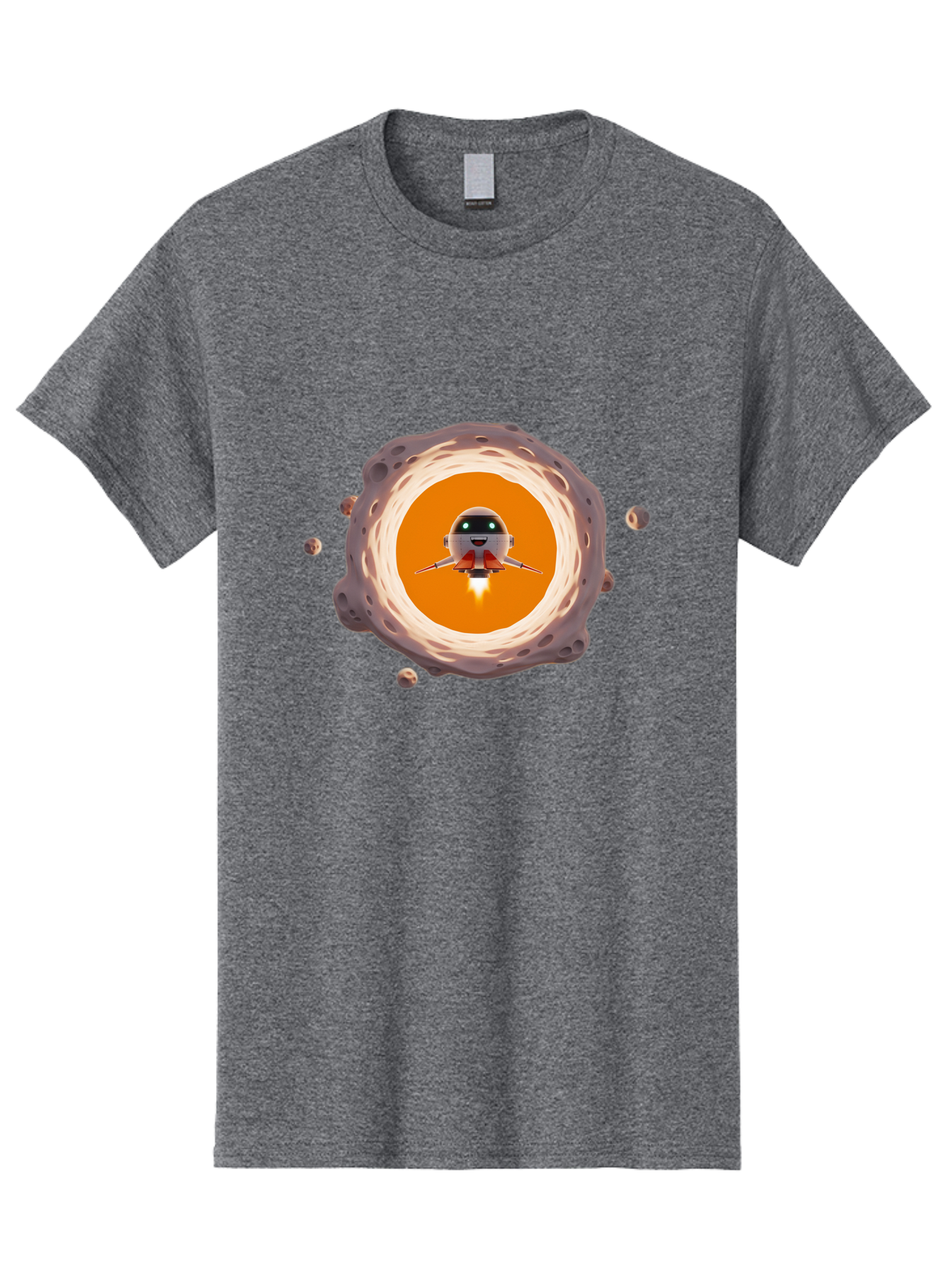 Robot-Spaceship Men'S Graphic Tee, 100% Cotton, Comfortable Casual Summer Wear, Machine Washable, Robot Spaceship Emerging From Crater, Asteroid Field, Robotic Exploration, Space Travel, Futuristic Technology, Sci-Fi Adventure, Cartoon Style Bad497 5