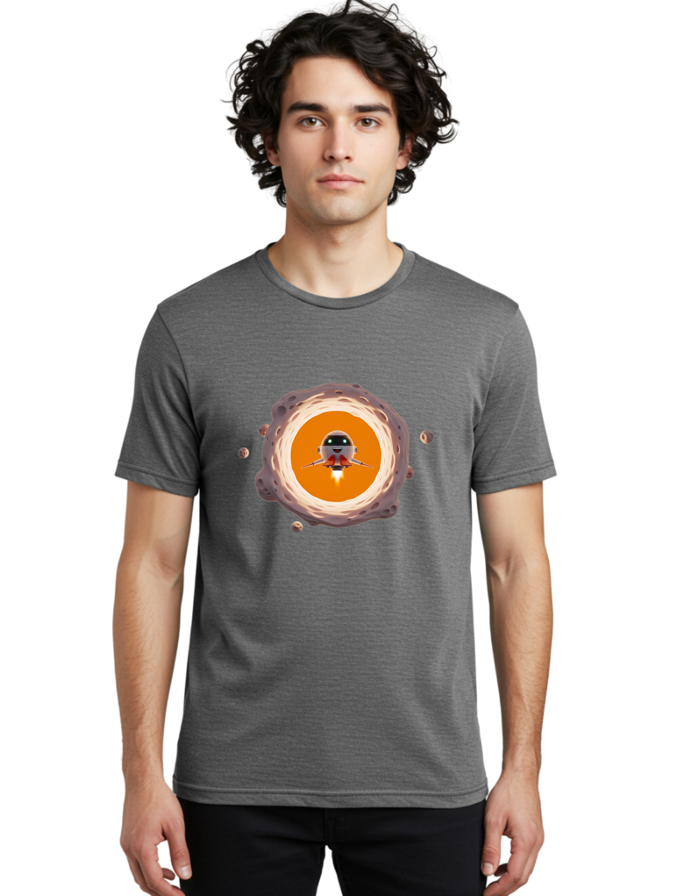 Robot-Spaceship Men'S Graphic Tee, 100% Cotton, Comfortable Casual Summer Wear, Machine Washable, Robot Spaceship Emerging From Crater, Asteroid Field, Robotic Exploration, Space Travel, Futuristic Technology, Sci-Fi Adventure, Cartoon Style Bad497 20