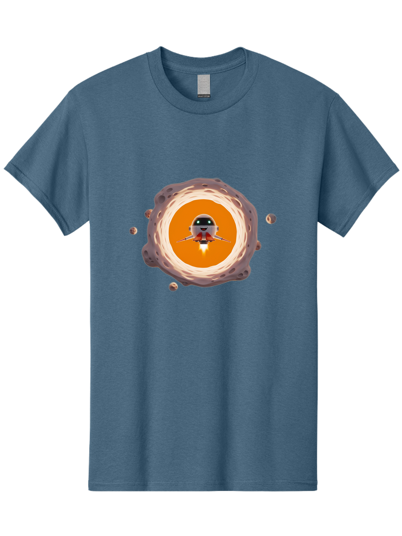 Robot-Spaceship Men'S Graphic Tee, 100% Cotton, Comfortable Casual Summer Wear, Machine Washable, Robot Spaceship Emerging From Crater, Asteroid Field, Robotic Exploration, Space Travel, Futuristic Technology, Sci-Fi Adventure, Cartoon Style Bad497