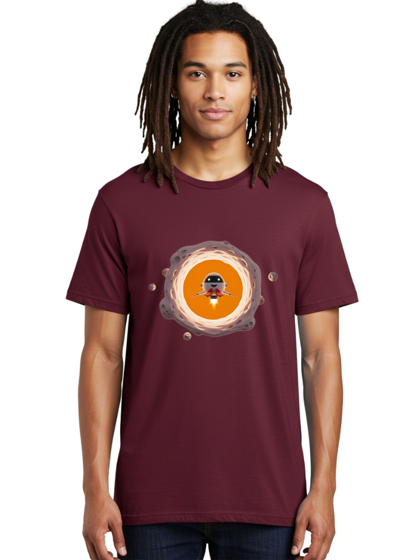 Robot-Spaceship Men'S Graphic Tee, 100% Cotton, Comfortable Casual Summer Wear, Machine Washable, Robot Spaceship Emerging From Crater, Asteroid Field, Robotic Exploration, Space Travel, Futuristic Technology, Sci-Fi Adventure, Cartoon Style Bad497 25