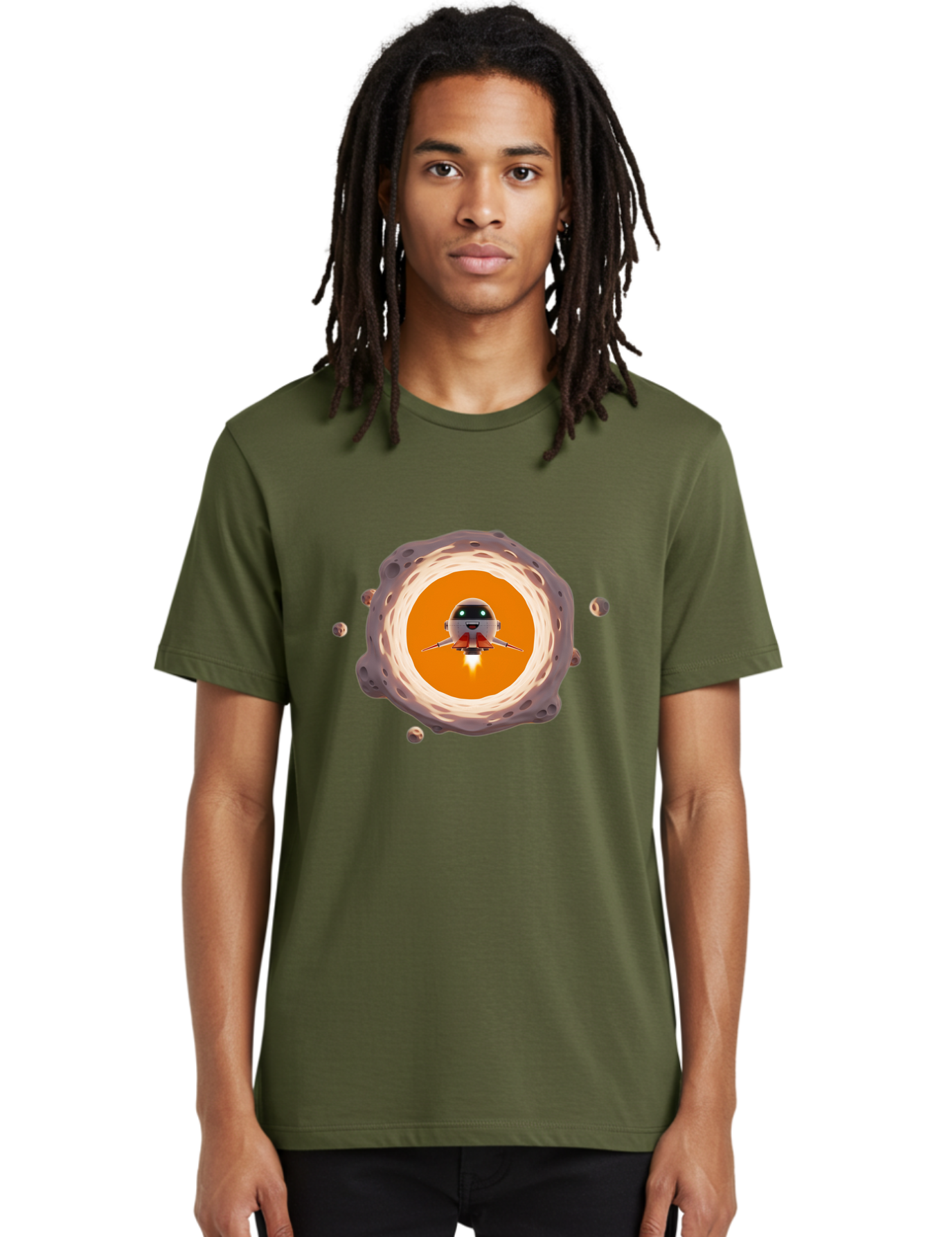Robot-Spaceship Men'S Graphic Tee, 100% Cotton, Comfortable Casual Summer Wear, Machine Washable, Robot Spaceship Emerging From Crater, Asteroid Field, Robotic Exploration, Space Travel, Futuristic Technology, Sci-Fi Adventure, Cartoon Style Bad497 28