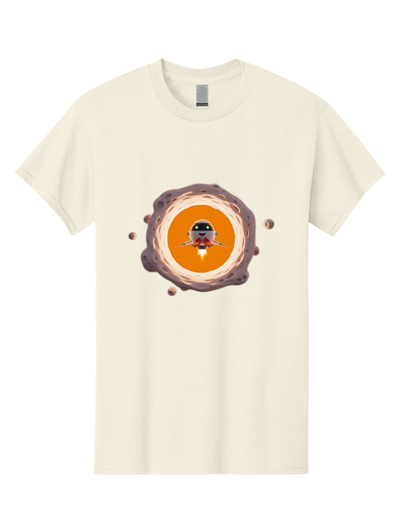 Robot-Spaceship Men'S Graphic Tee, 100% Cotton, Comfortable Casual Summer Wear, Machine Washable, Robot Spaceship Emerging From Crater, Asteroid Field, Robotic Exploration, Space Travel, Futuristic Technology, Sci-Fi Adventure, Cartoon Style Bad497 3