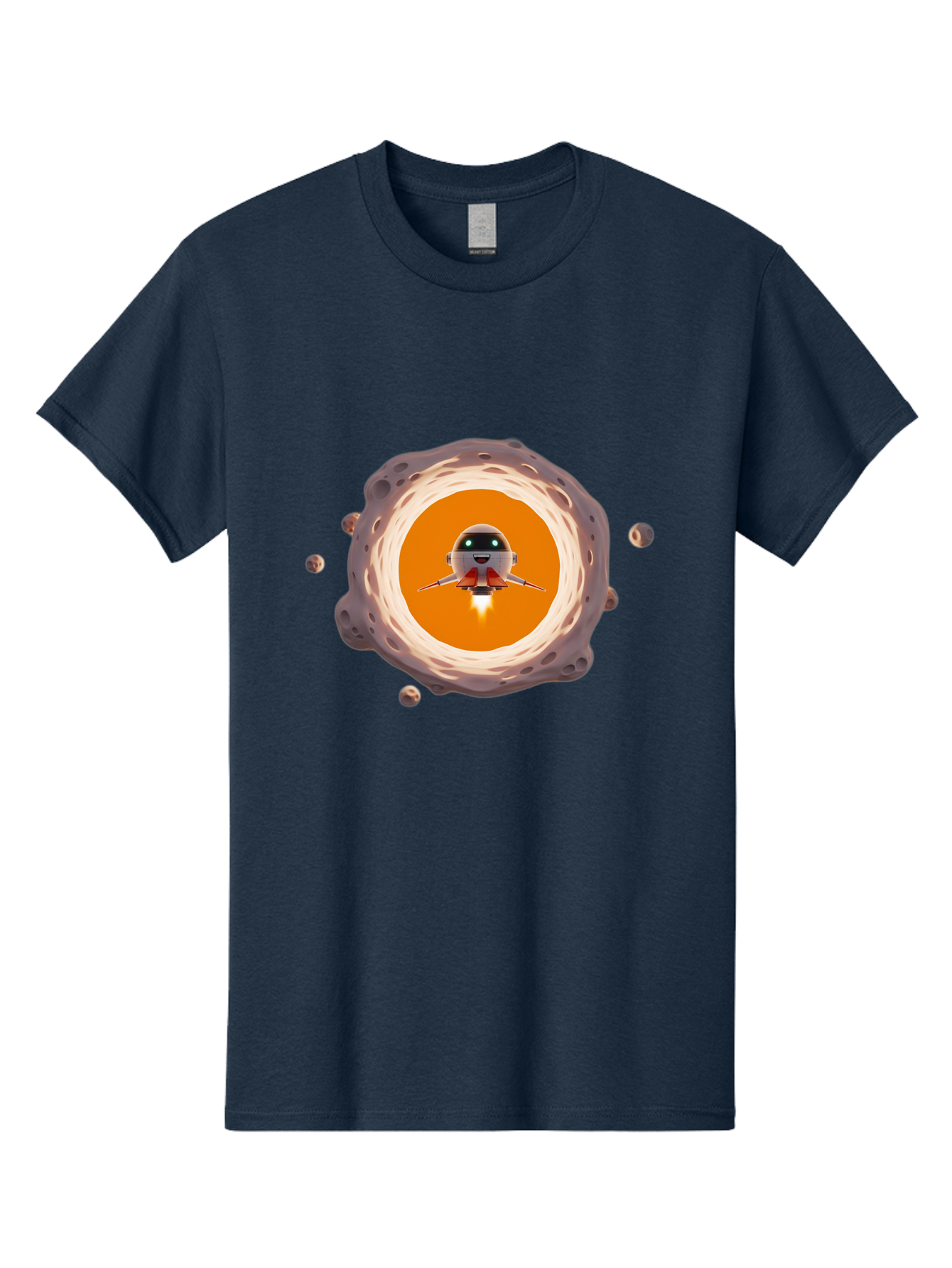 Robot-Spaceship Men'S Graphic Tee, 100% Cotton, Comfortable Casual Summer Wear, Machine Washable, Robot Spaceship Emerging From Crater, Asteroid Field, Robotic Exploration, Space Travel, Futuristic Technology, Sci-Fi Adventure, Cartoon Style Bad497 4
