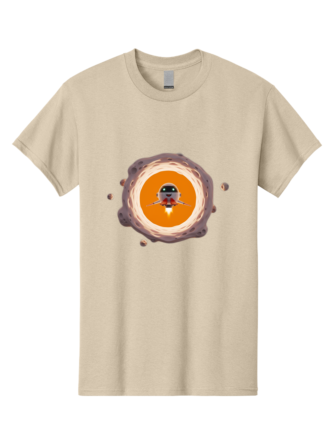 Robot-Spaceship Men'S Graphic Tee, 100% Cotton, Comfortable Casual Summer Wear, Machine Washable, Robot Spaceship Emerging From Crater, Asteroid Field, Robotic Exploration, Space Travel, Futuristic Technology, Sci-Fi Adventure, Cartoon Style Bad497 9