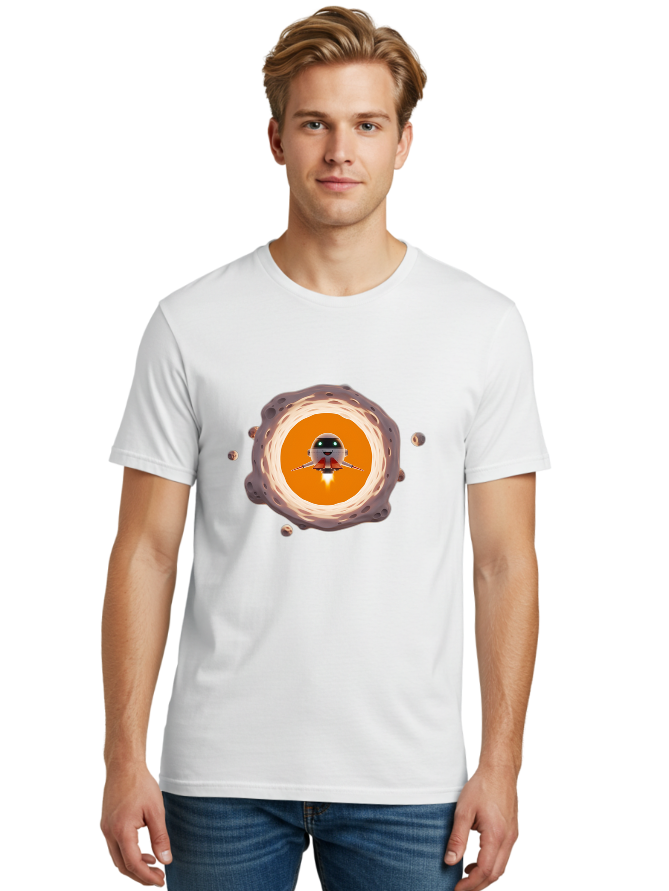 Robot-Spaceship Men'S Graphic Tee, 100% Cotton, Comfortable Casual Summer Wear, Machine Washable, Robot Spaceship Emerging From Crater, Asteroid Field, Robotic Exploration, Space Travel, Futuristic Technology, Sci-Fi Adventure, Cartoon Style Bad497 29