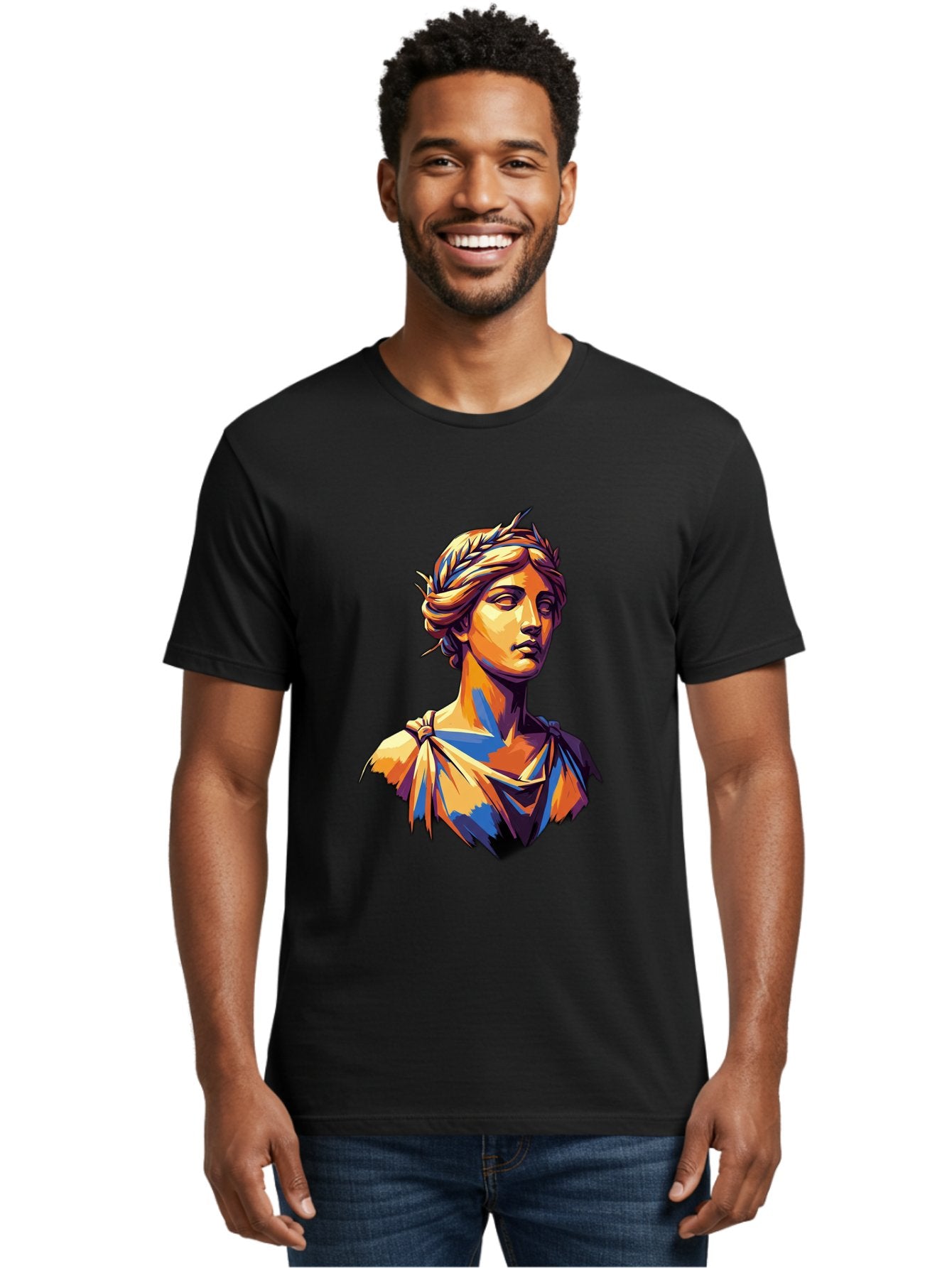 Roman-Bust Men'S Graphic Tee, 100% Cotton, Comfortable Casual Summer Wear, Machine Washable, Classical Statue, Ancient Greek, Laurel Wreath, Marble Bust, Historical Figure, Mythological Character, Artistic Sculpture, Cultural Heritage, Bad500 20