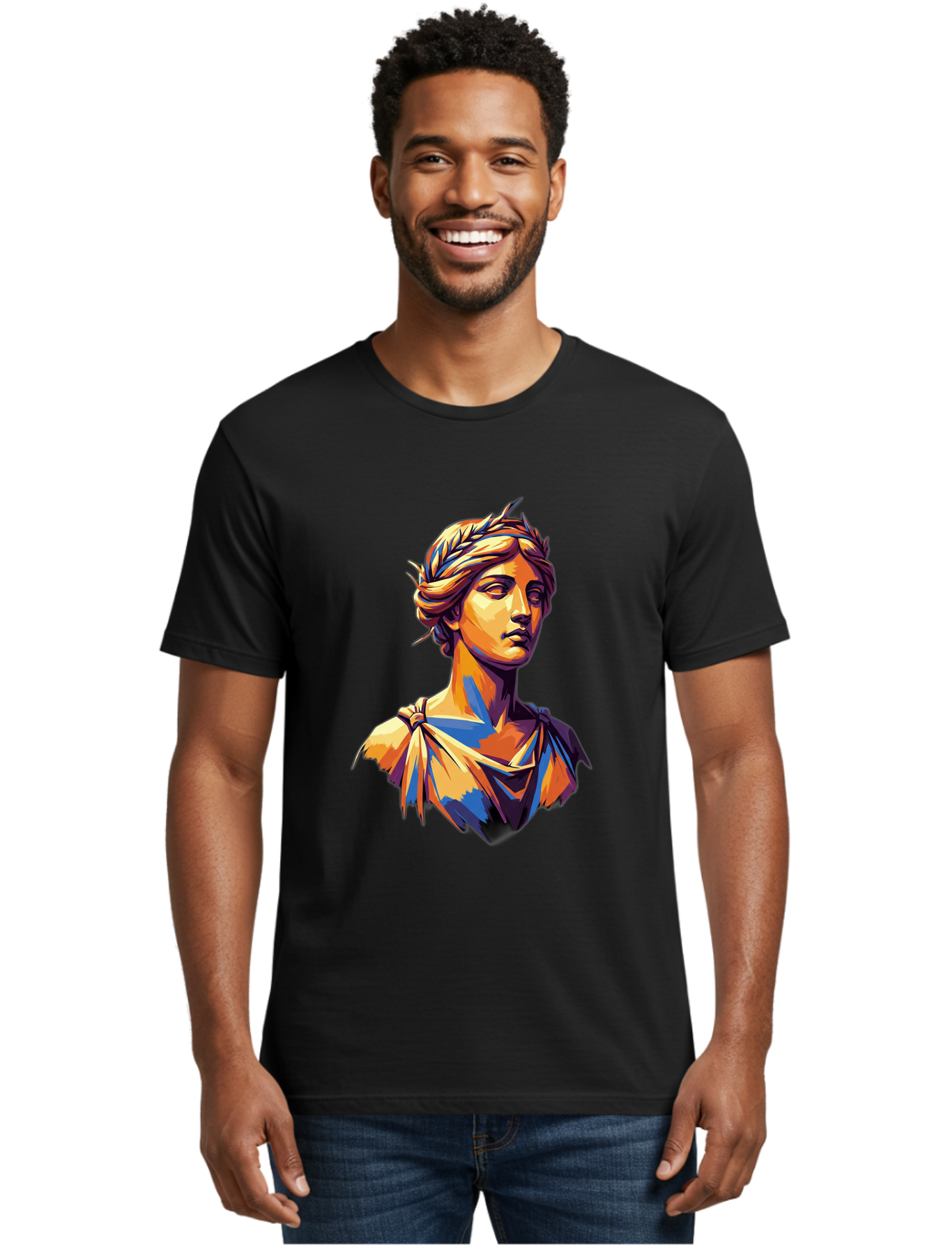 Roman-Bust Men'S Graphic Tee, 100% Cotton, Comfortable Casual Summer Wear, Machine Washable, Classical Statue, Ancient Greek, Laurel Wreath, Marble Bust, Historical Figure, Mythological Character, Artistic Sculpture, Cultural Heritage, Bad500 30