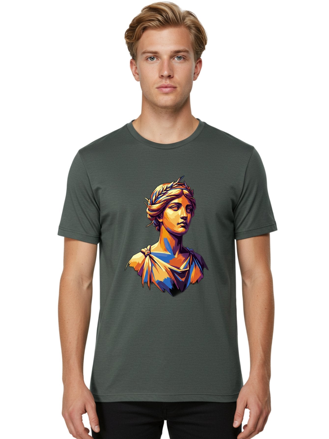Roman-Bust Men'S Graphic Tee, 100% Cotton, Comfortable Casual Summer Wear, Machine Washable, Classical Statue, Ancient Greek, Laurel Wreath, Marble Bust, Historical Figure, Mythological Character, Artistic Sculpture, Cultural Heritage, Bad500 18