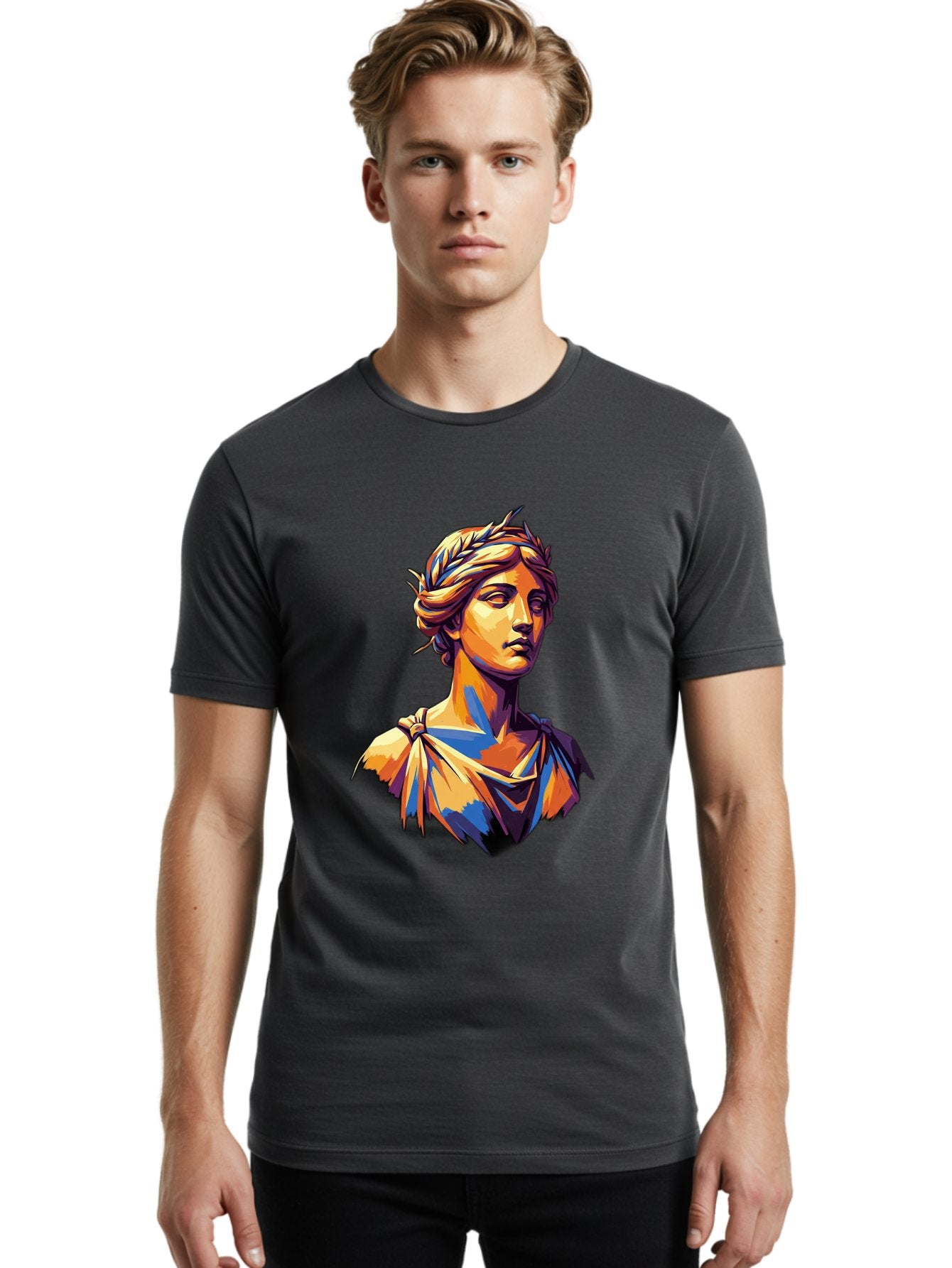 Roman-Bust Men'S Graphic Tee, 100% Cotton, Comfortable Casual Summer Wear, Machine Washable, Classical Statue, Ancient Greek, Laurel Wreath, Marble Bust, Historical Figure, Mythological Character, Artistic Sculpture, Cultural Heritage, Bad500 27