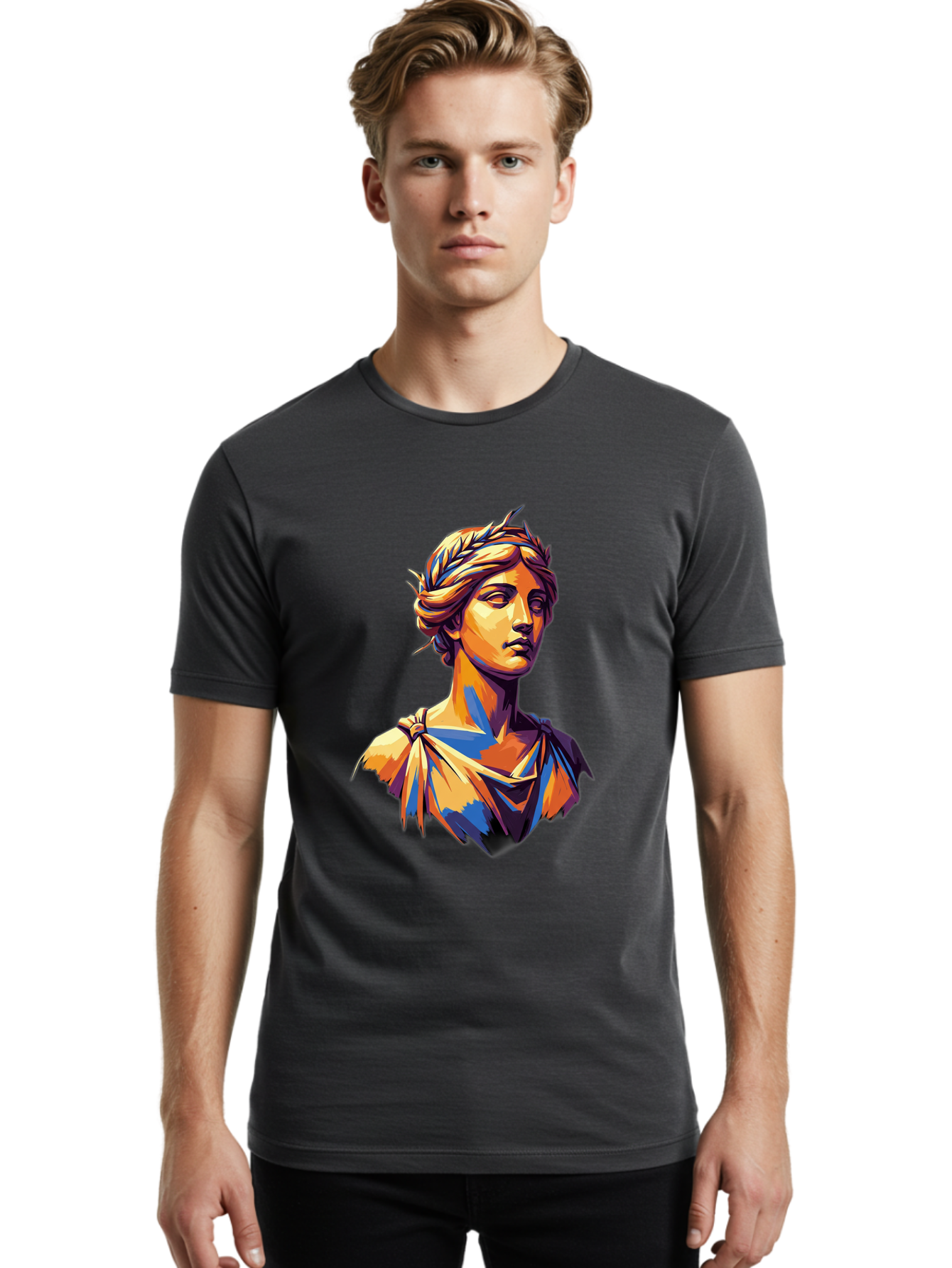 Roman-Bust Men'S Graphic Tee, 100% Cotton, Comfortable Casual Summer Wear, Machine Washable, Classical Statue, Ancient Greek, Laurel Wreath, Marble Bust, Historical Figure, Mythological Character, Artistic Sculpture, Cultural Heritage, Bad500 19