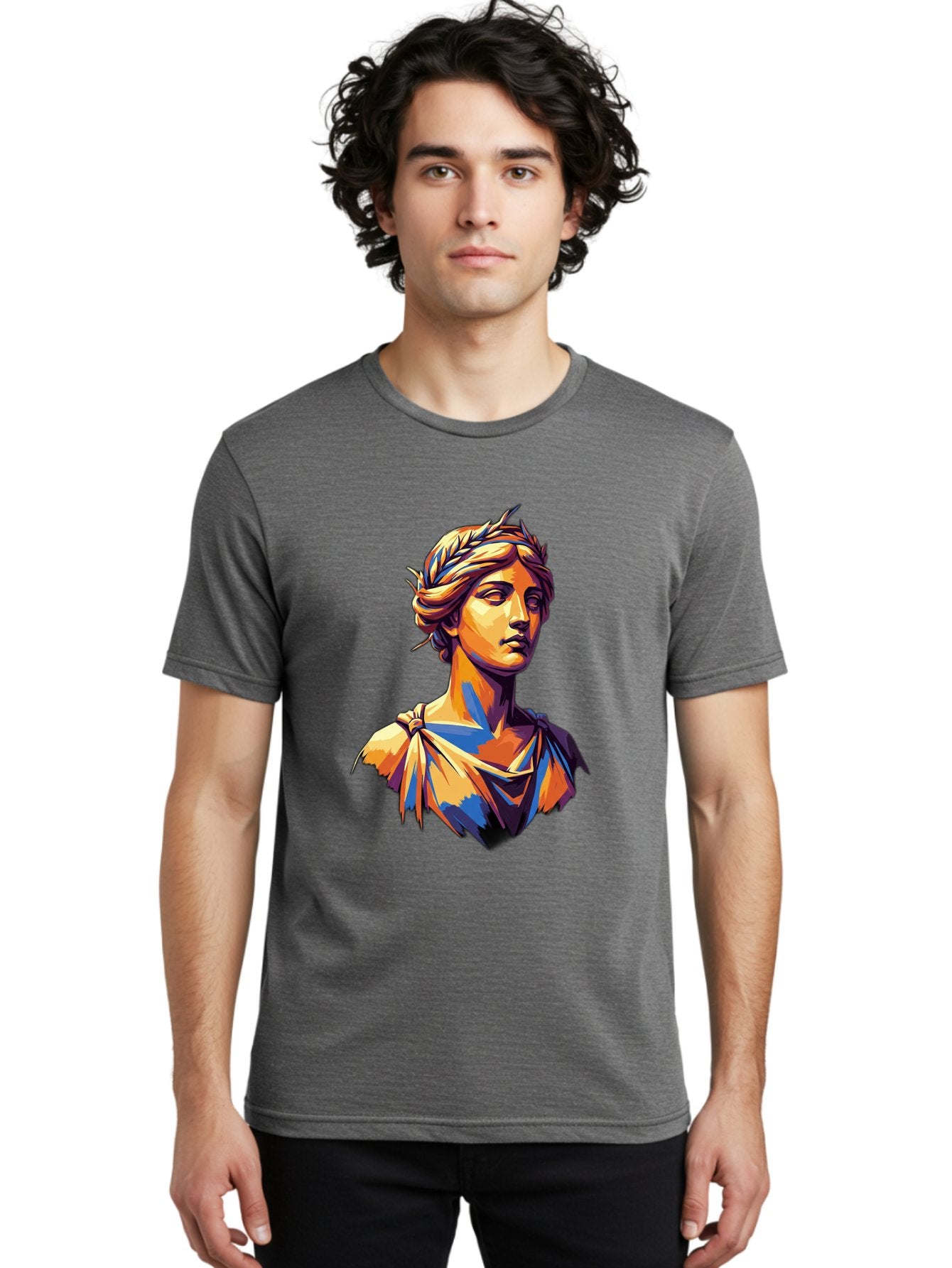 Roman-Bust Men'S Graphic Tee, 100% Cotton, Comfortable Casual Summer Wear, Machine Washable, Classical Statue, Ancient Greek, Laurel Wreath, Marble Bust, Historical Figure, Mythological Character, Artistic Sculpture, Cultural Heritage, Bad500 26