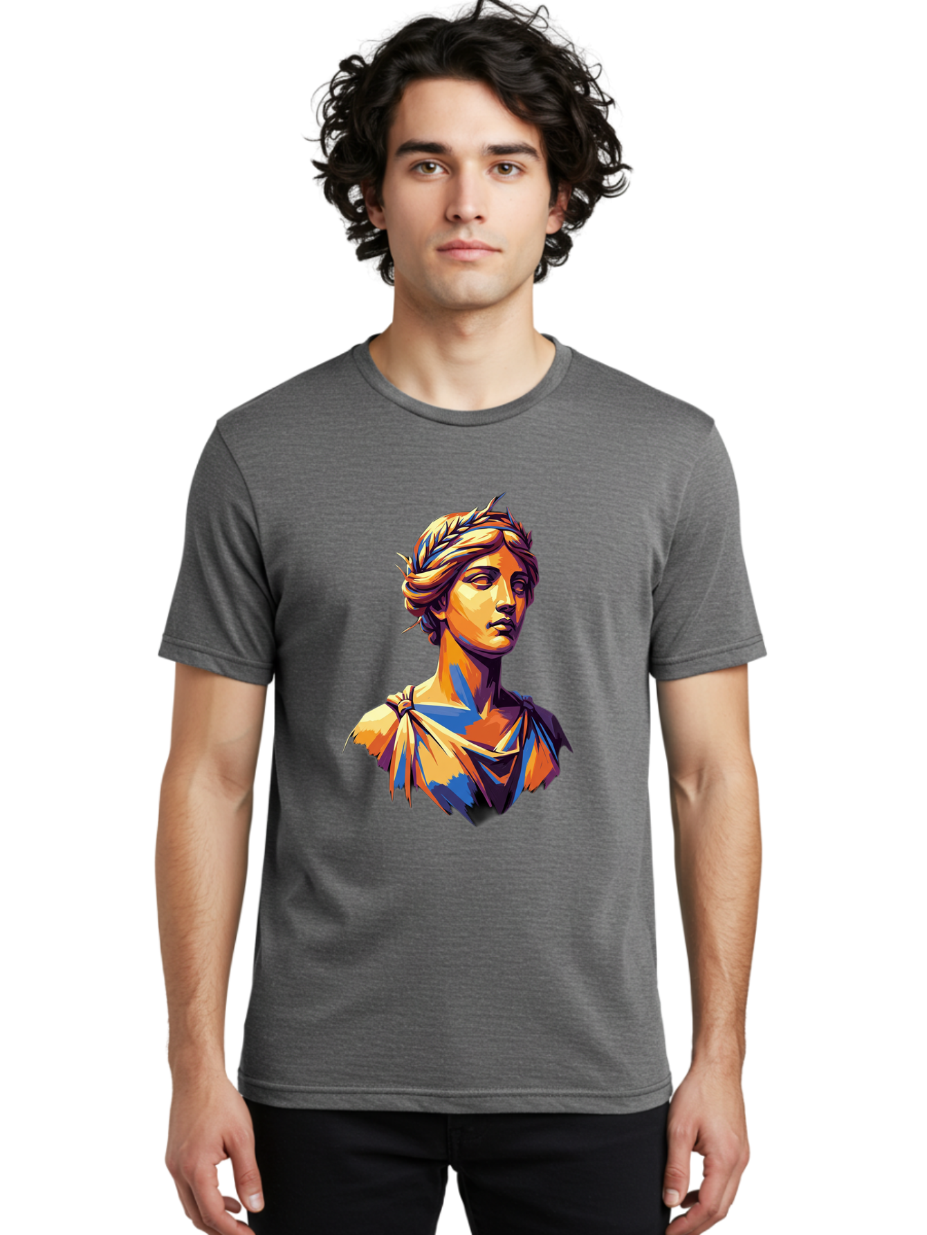 Roman-Bust Men'S Graphic Tee, 100% Cotton, Comfortable Casual Summer Wear, Machine Washable, Classical Statue, Ancient Greek, Laurel Wreath, Marble Bust, Historical Figure, Mythological Character, Artistic Sculpture, Cultural Heritage, Bad500 20