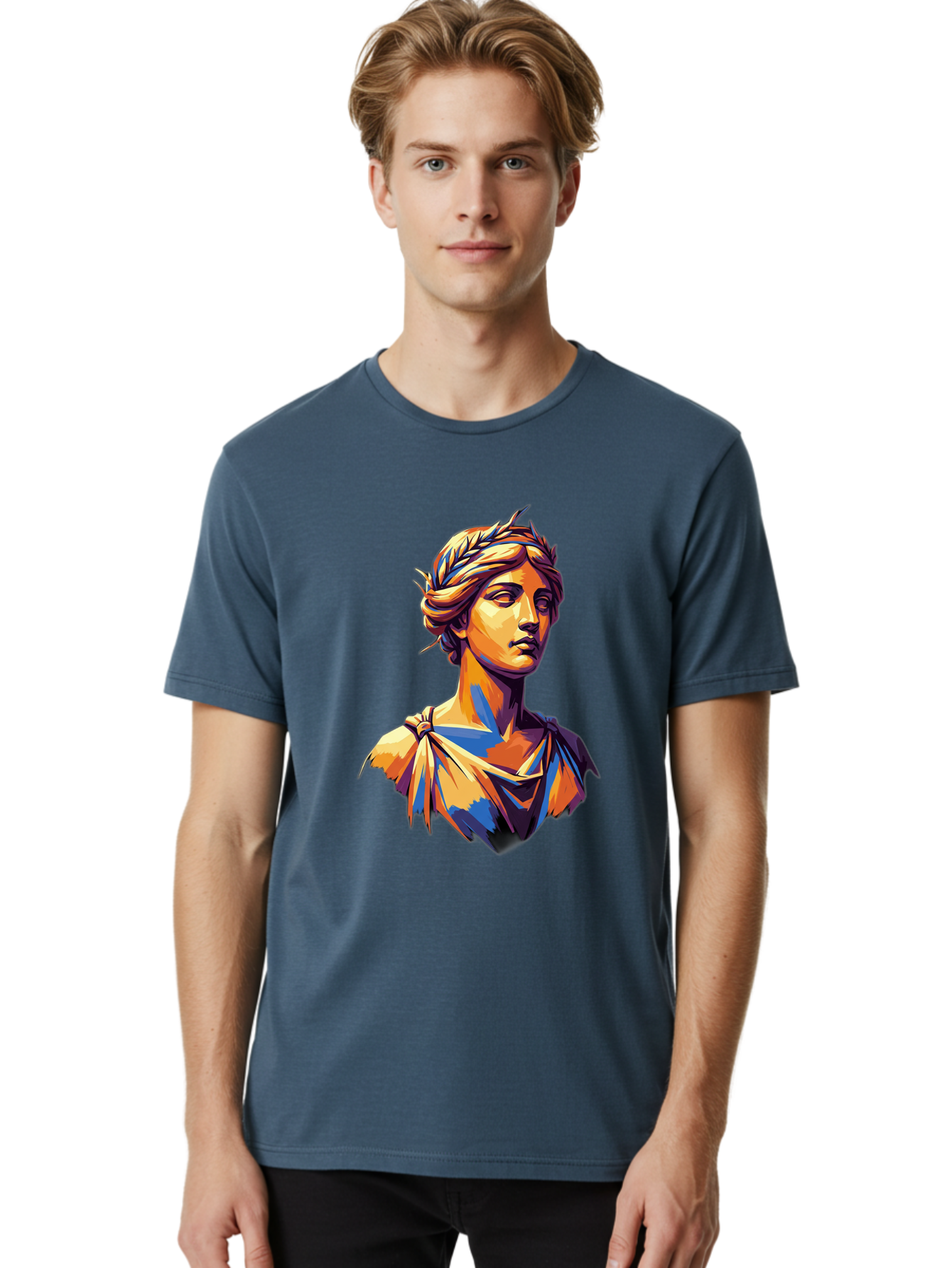 Roman-Bust Men'S Graphic Tee, 100% Cotton, Comfortable Casual Summer Wear, Machine Washable, Classical Statue, Ancient Greek, Laurel Wreath, Marble Bust, Historical Figure, Mythological Character, Artistic Sculpture, Cultural Heritage, Bad500 22