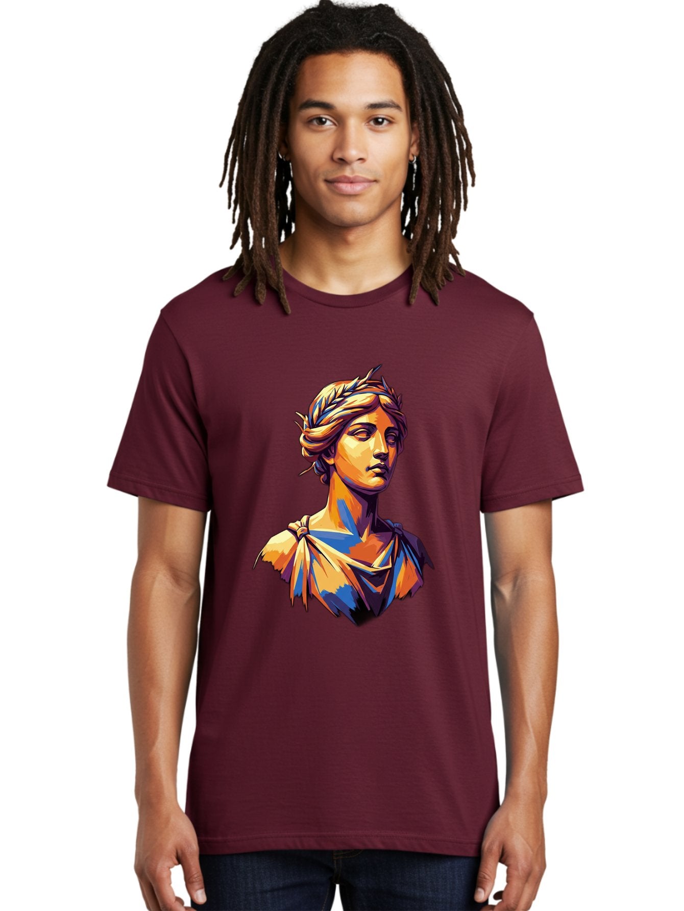 Roman-Bust Men'S Graphic Tee, 100% Cotton, Comfortable Casual Summer Wear, Machine Washable, Classical Statue, Ancient Greek, Laurel Wreath, Marble Bust, Historical Figure, Mythological Character, Artistic Sculpture, Cultural Heritage, Bad500 29