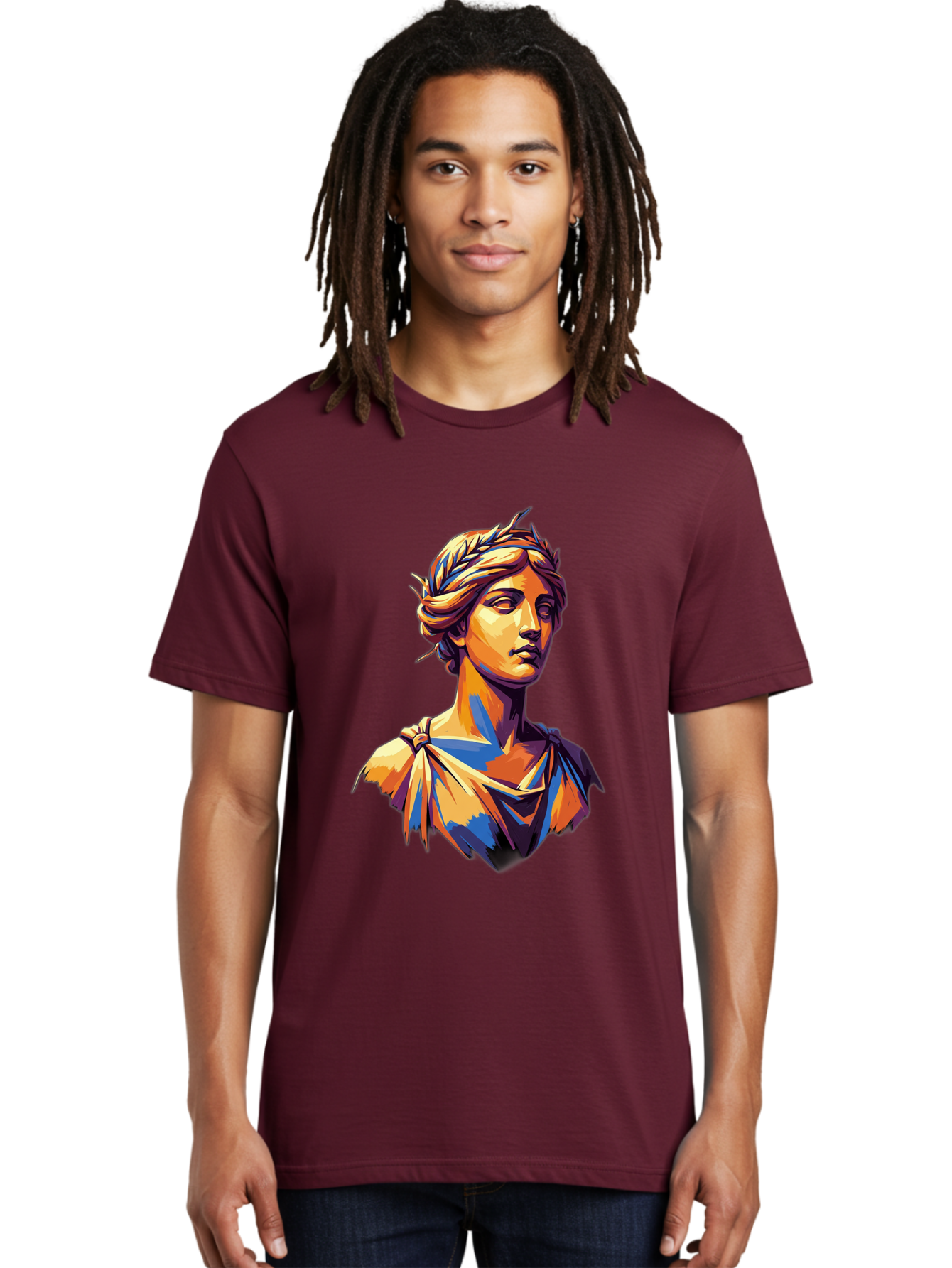 Roman-Bust Men'S Graphic Tee, 100% Cotton, Comfortable Casual Summer Wear, Machine Washable, Classical Statue, Ancient Greek, Laurel Wreath, Marble Bust, Historical Figure, Mythological Character, Artistic Sculpture, Cultural Heritage, Bad500 17