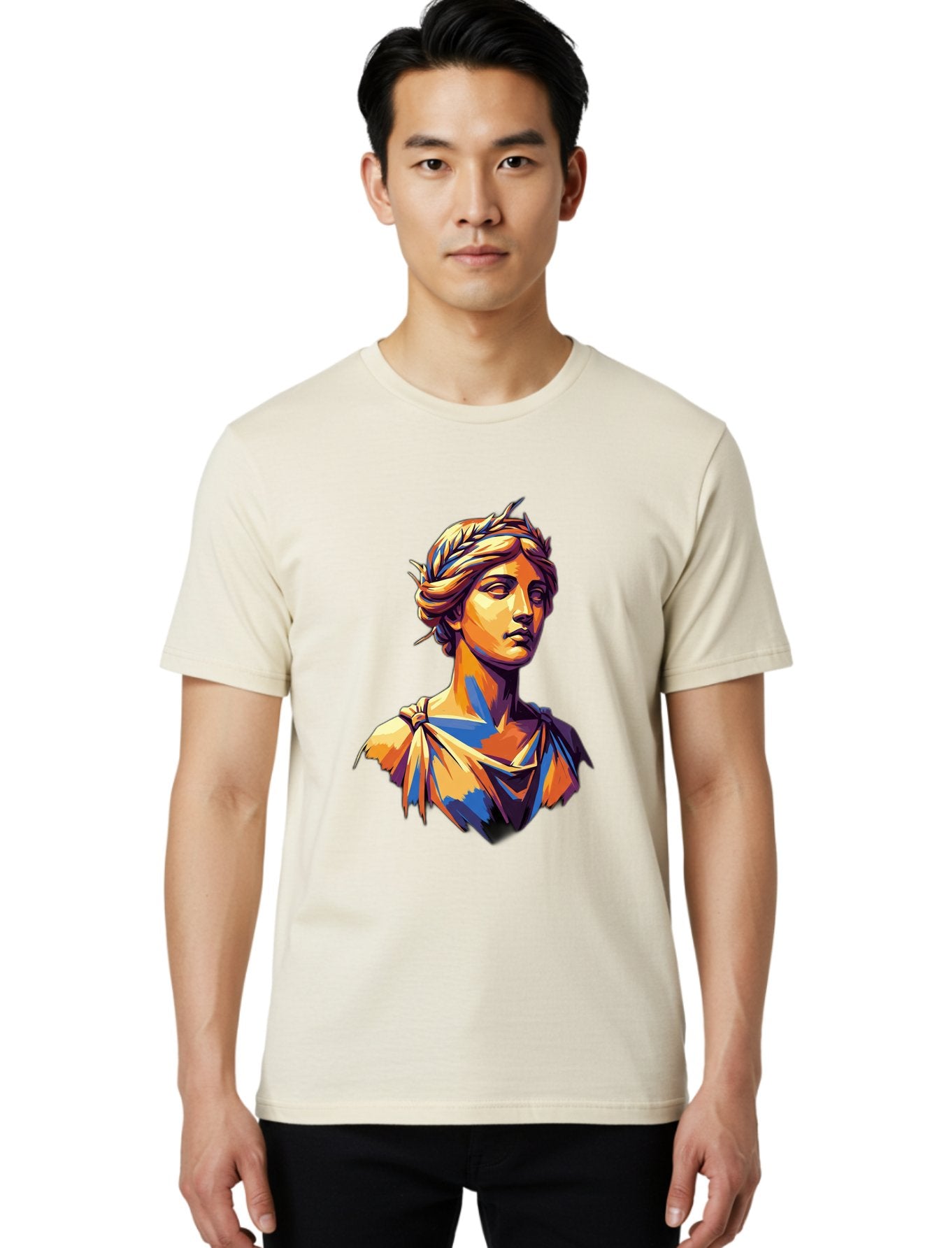 Roman-Bust Men'S Graphic Tee, 100% Cotton, Comfortable Casual Summer Wear, Machine Washable, Classical Statue, Ancient Greek, Laurel Wreath, Marble Bust, Historical Figure, Mythological Character, Artistic Sculpture, Cultural Heritage, Bad500 25