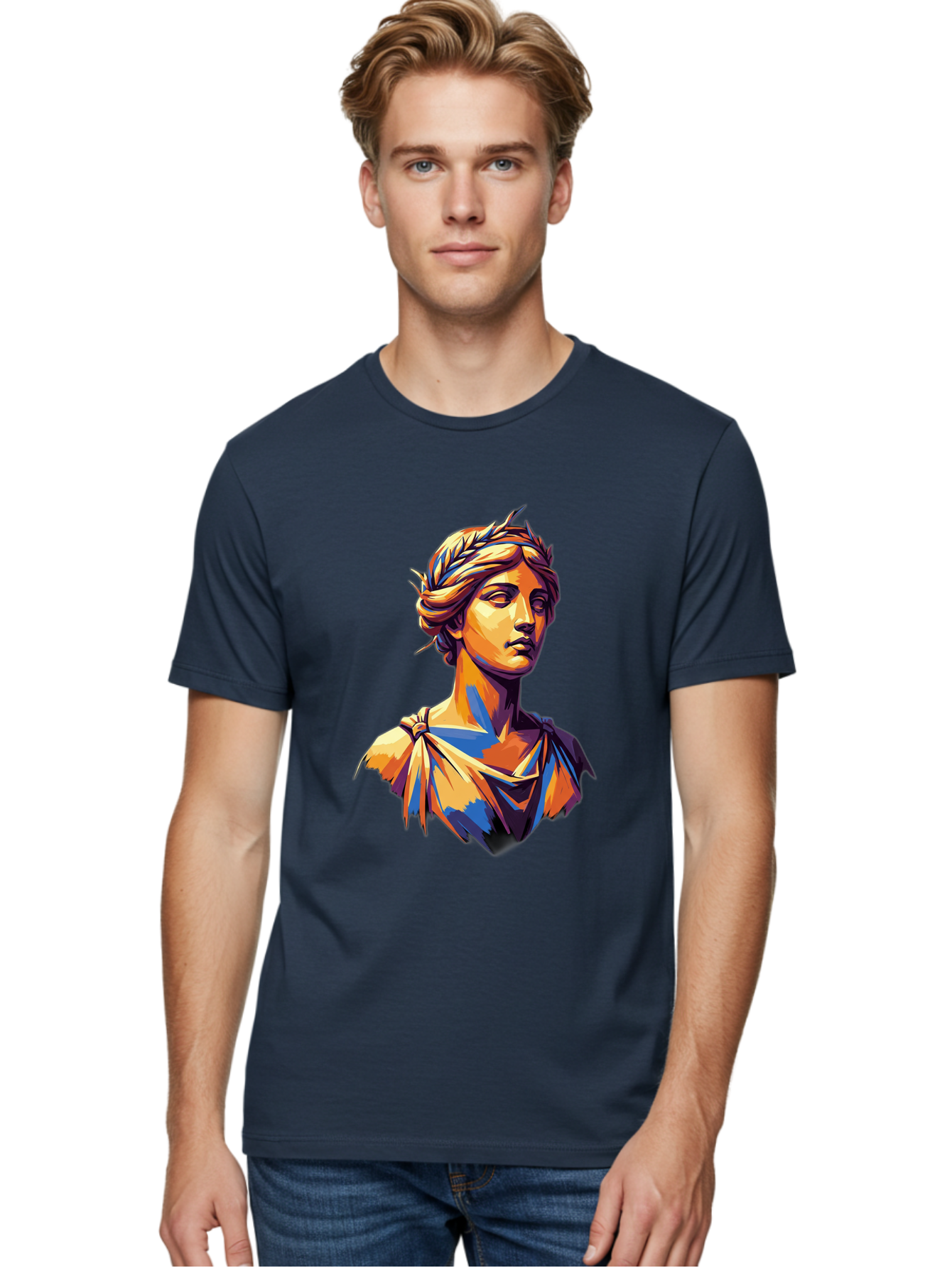 Roman-Bust Men'S Graphic Tee, 100% Cotton, Comfortable Casual Summer Wear, Machine Washable, Classical Statue, Ancient Greek, Laurel Wreath, Marble Bust, Historical Figure, Mythological Character, Artistic Sculpture, Cultural Heritage, Bad500 18