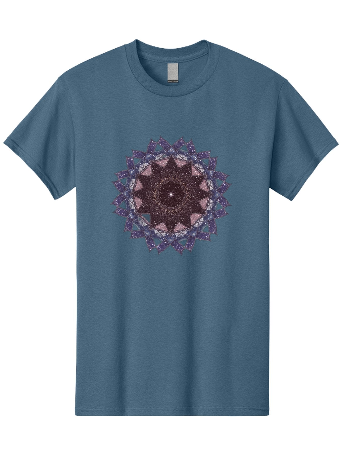 Sacred-Geometry-Star Men'S Graphic Tee, 100% Cotton, Comfortable Casual Summer Wear, Machine Washable, Sacred Geometry, Mandala Art, Geometric Patterns, Star Symbol, Spiritual Design, Mystical Shapes, Cosmic Theme, Intricate Details, Bad501 12