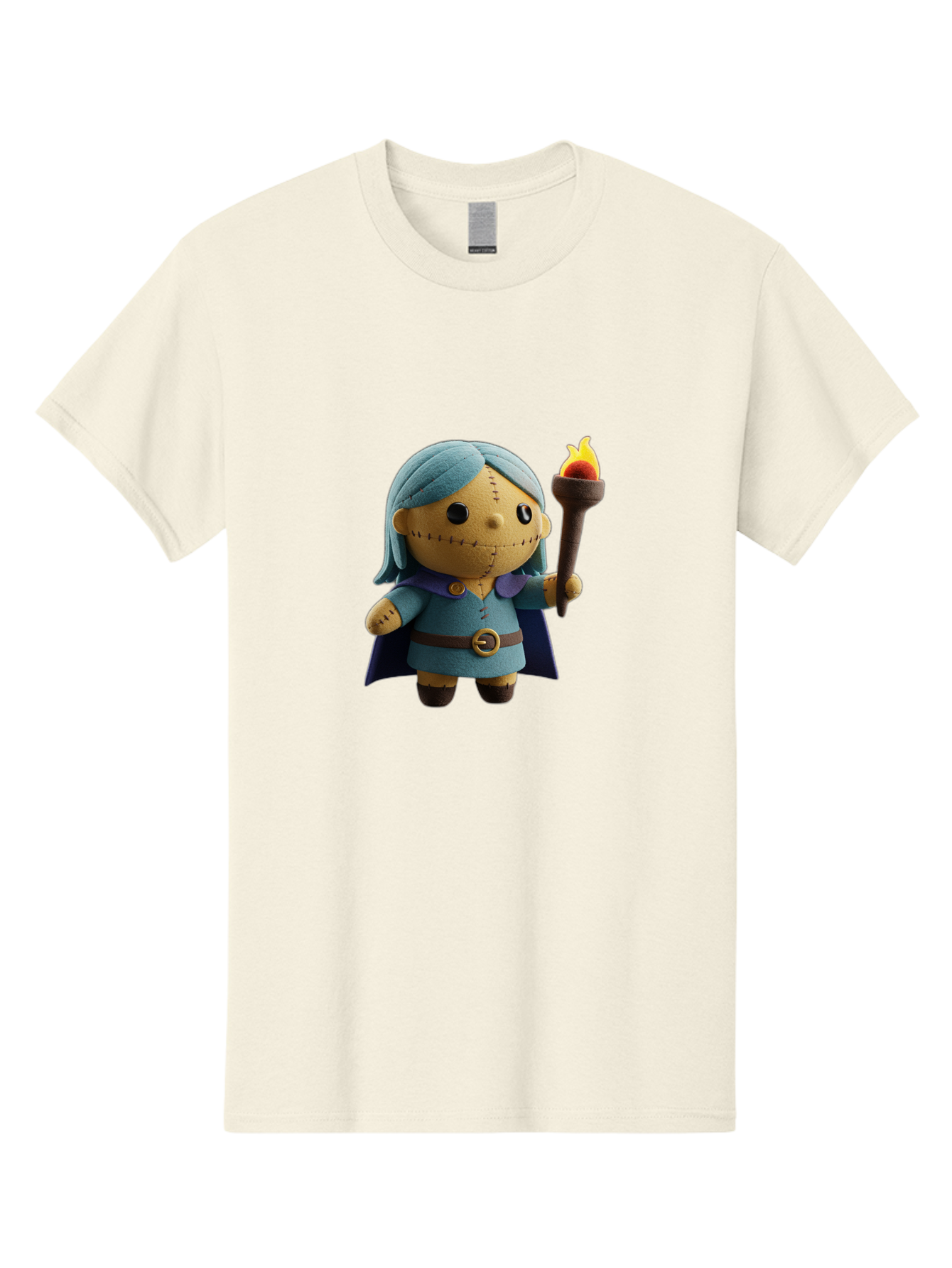 Sally Men'S Graphic Tee, 100% Cotton, Comfortable Casual Summer Wear, Machine Washable, Sally Figurine, Nightmare Before Christmas Character, Stitched Face, Blue Dress, Cape, Torch, Whimsical Design, Collectible Toy, Halloween Decoration Bad506