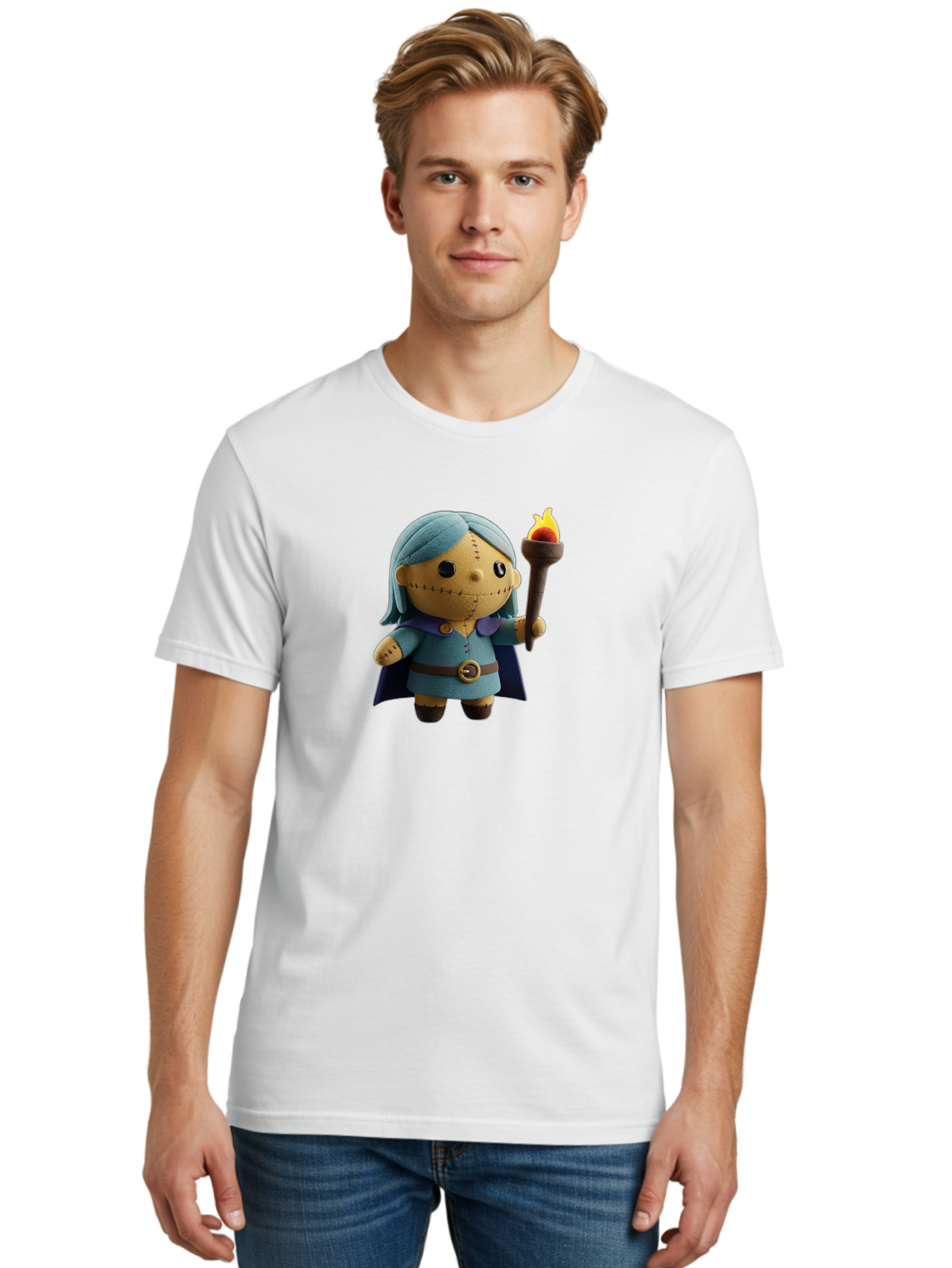 Sally Men'S Graphic Tee, 100% Cotton, Comfortable Casual Summer Wear, Machine Washable, Sally Figurine, Nightmare Before Christmas Character, Stitched Face, Blue Dress, Cape, Torch, Whimsical Design, Collectible Toy, Halloween Decoration Bad506 18