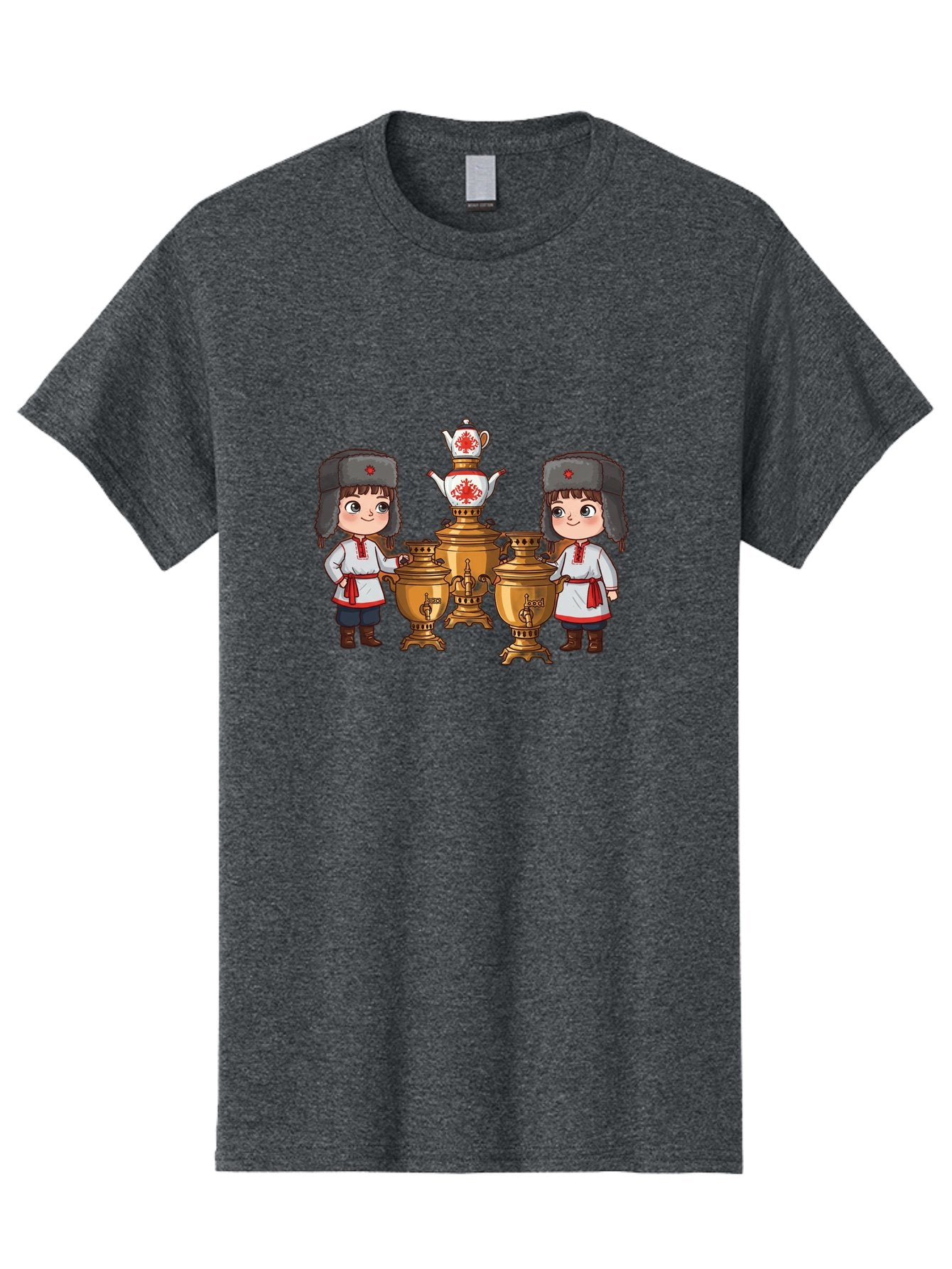 Samovar-Boys Men'S Graphic Tee, 100% Cotton, Comfortable Casual Summer Wear, Machine Washable, Traditional Russian Samovar, Vintage Tea Kettle, Copper Urns, Folk Costumes, Young Girls, Red Accents, Cultural Heritage, Russian Culture, Bad508 12