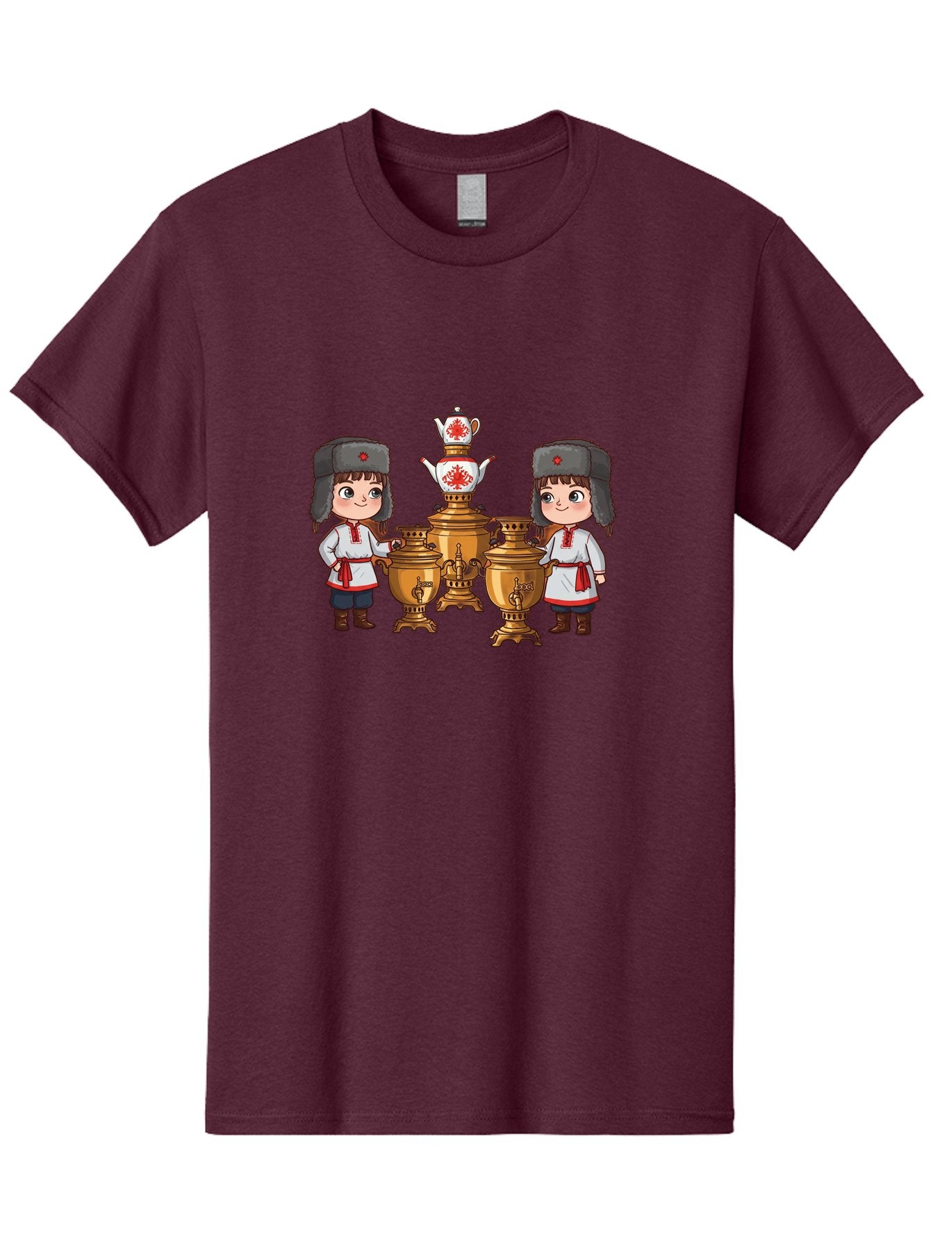 Samovar-Boys Men'S Graphic Tee, 100% Cotton, Comfortable Casual Summer Wear, Machine Washable, Traditional Russian Samovar, Vintage Tea Kettle, Copper Urns, Folk Costumes, Young Girls, Red Accents, Cultural Heritage, Russian Culture, Bad508 9