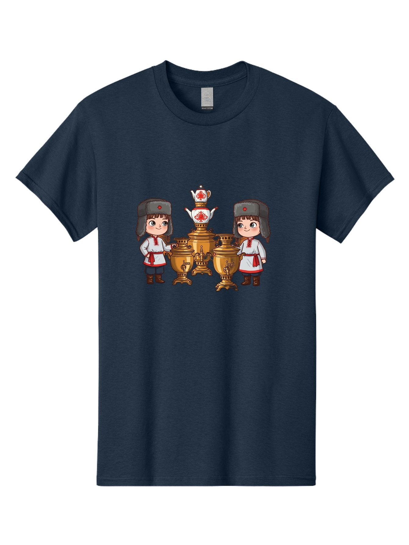 Samovar-Boys Men'S Graphic Tee, 100% Cotton, Comfortable Casual Summer Wear, Machine Washable, Traditional Russian Samovar, Vintage Tea Kettle, Copper Urns, Folk Costumes, Young Girls, Red Accents, Cultural Heritage, Russian Culture, Bad508 13