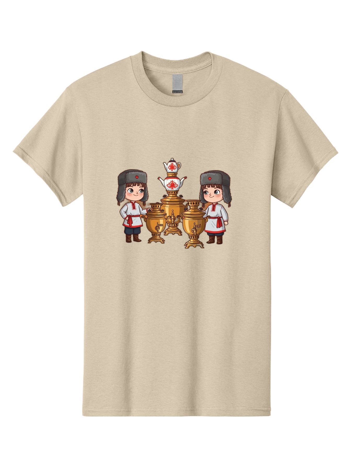 Samovar-Boys Men'S Graphic Tee, 100% Cotton, Comfortable Casual Summer Wear, Machine Washable, Traditional Russian Samovar, Vintage Tea Kettle, Copper Urns, Folk Costumes, Young Girls, Red Accents, Cultural Heritage, Russian Culture, Bad508 4