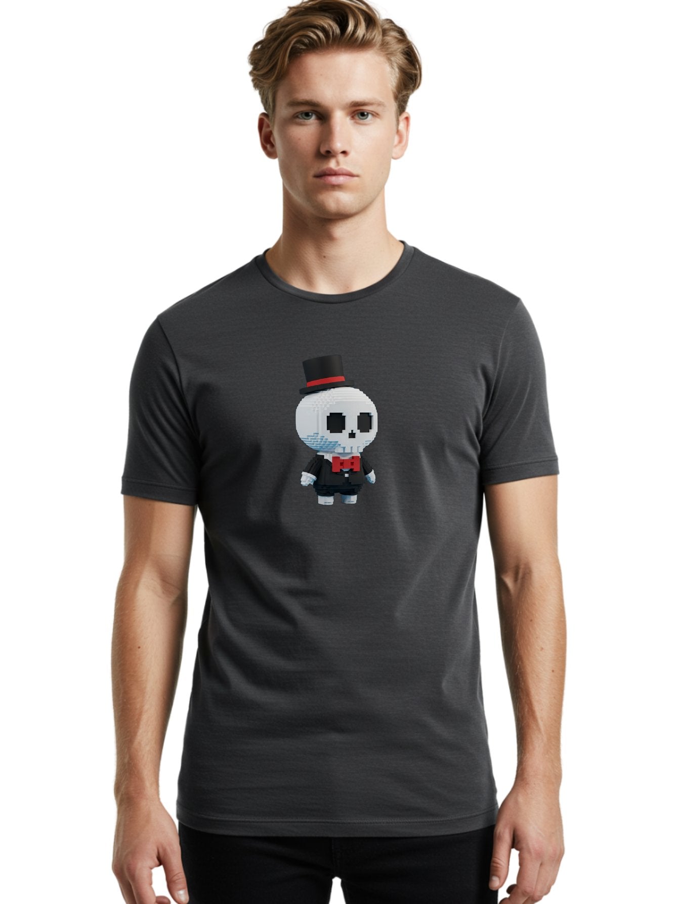 Sans-By-Toby-Fox Men'S Graphic Tee, 100% Cotton, Comfortable Casual Summer Wear, Machine Washable, Pixel Art Skeleton, 8-Bit Character, Top Hat, Red Bow Tie, Black Tuxedo, Gothic Style, Digital Art, Cartoon Character, Pixelated Graphics Bad509 21