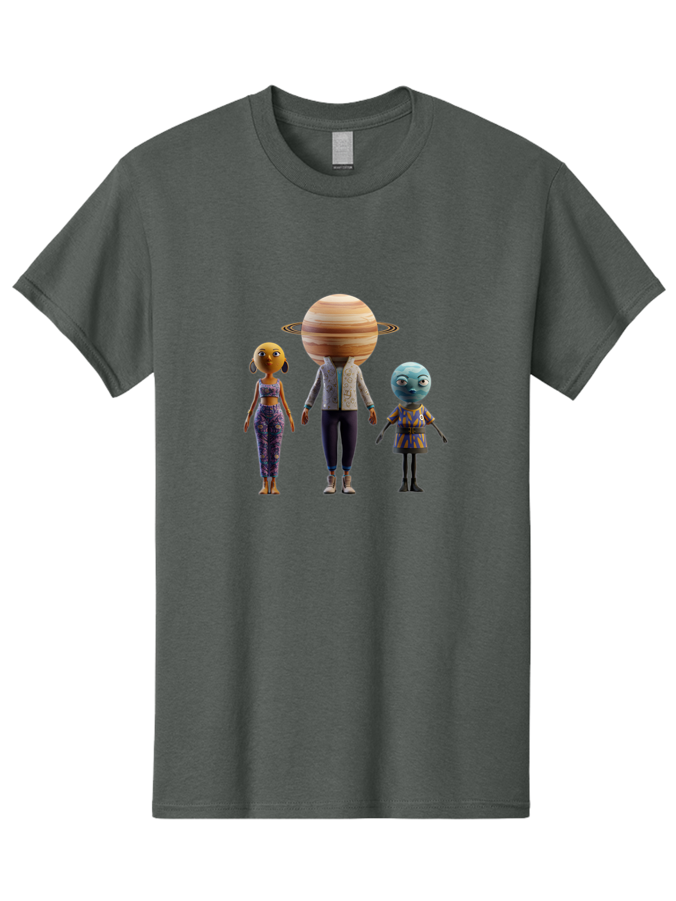 Saturn-Character-Trio Men'S Graphic Tee, 100% Cotton, Comfortable Casual Summer Wear, Machine Washable, Cartoon Characters, Futuristic Fashion, Space-Themed, Saturn Head, Planetary Rings, Alien Features, Colorful Outfits, 3D Rendering, Bad510 7