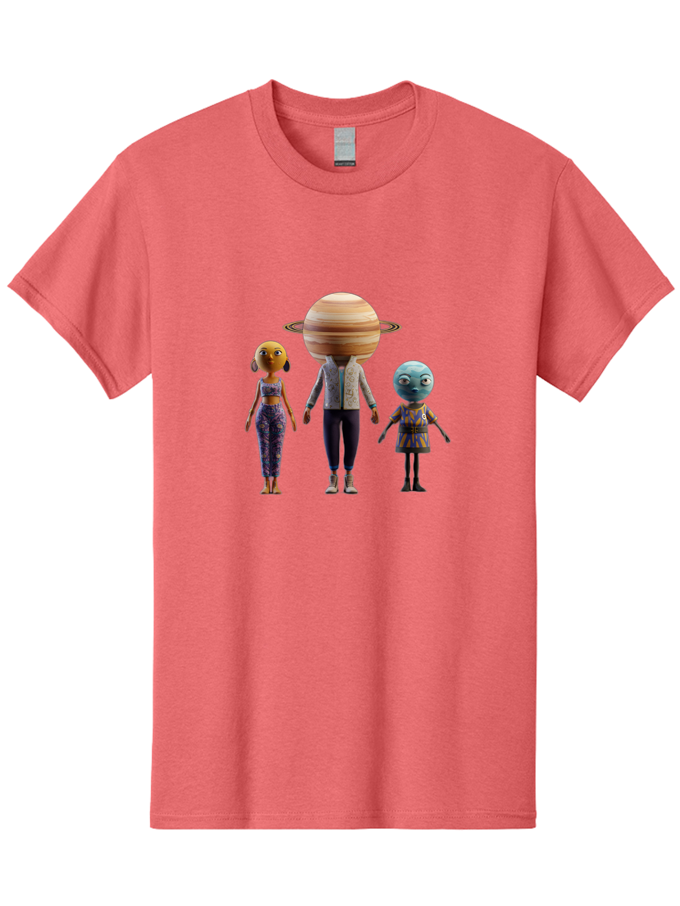 Saturn-Character-Trio Men'S Graphic Tee, 100% Cotton, Comfortable Casual Summer Wear, Machine Washable, Cartoon Characters, Futuristic Fashion, Space-Themed, Saturn Head, Planetary Rings, Alien Features, Colorful Outfits, 3D Rendering, Bad510 10