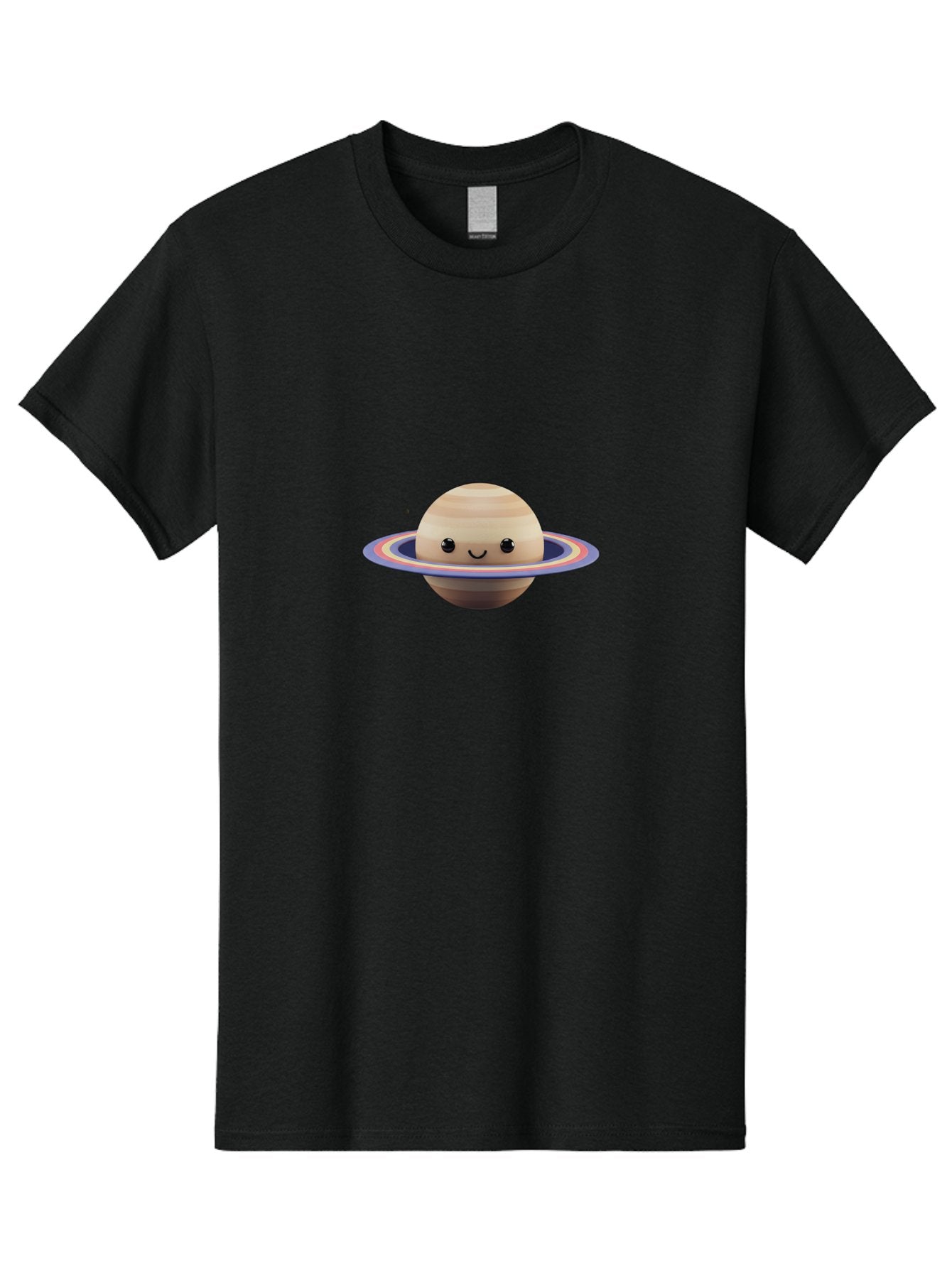 Saturn Men'S Graphic Tee, 100% Cotton, Comfortable Casual Summer Wear, Machine Washable, Cartoon Saturn, Smiling Planet, Kawaii Space, Colorful Rings, Space Illustration, Cute Saturn, Happy Face, Pastel Colors, Ringed Planet, Whimsical Art Bad511 13