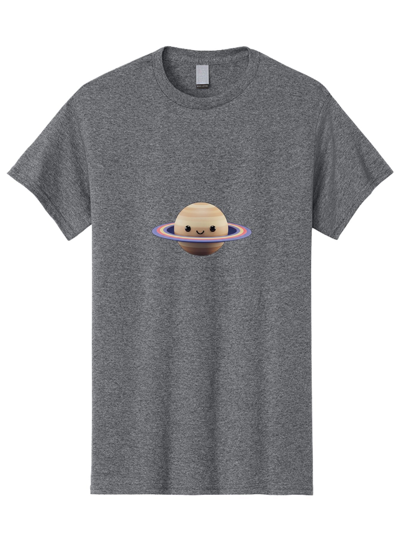 Saturn Men'S Graphic Tee, 100% Cotton, Comfortable Casual Summer Wear, Machine Washable, Cartoon Saturn, Smiling Planet, Kawaii Space, Colorful Rings, Space Illustration, Cute Saturn, Happy Face, Pastel Colors, Ringed Planet, Whimsical Art Bad511