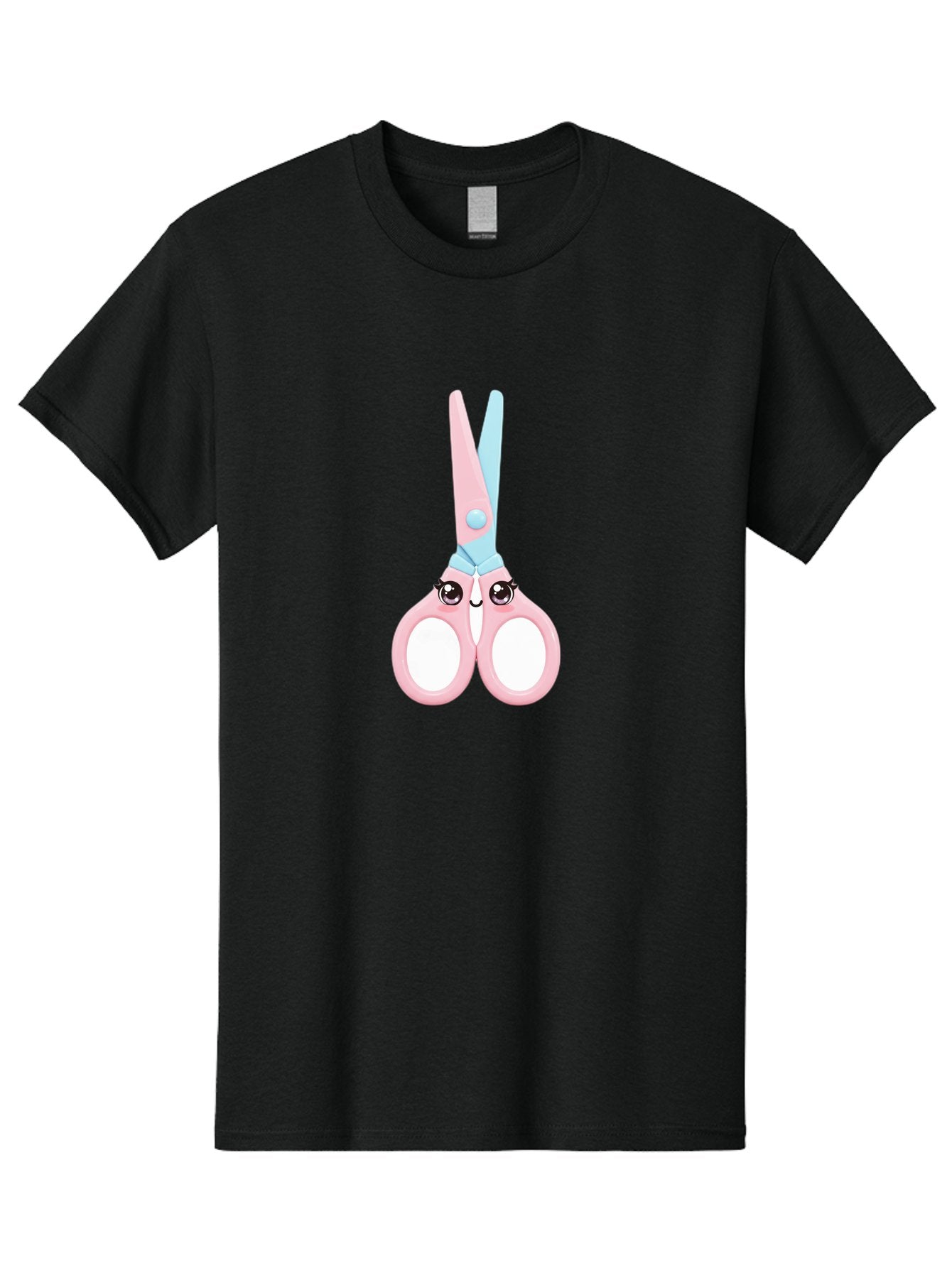 Scissor-Face Men'S Graphic Tee, 100% Cotton, Comfortable Casual Summer Wear, Machine Washable, Cute Cartoon Scissors, Pink And Blue, Cartoon Eyes, Smiling Face, Child'S Craft, Art Supplies, Kids' Creativity, Nursery Decor, Stationery, Bad515 13