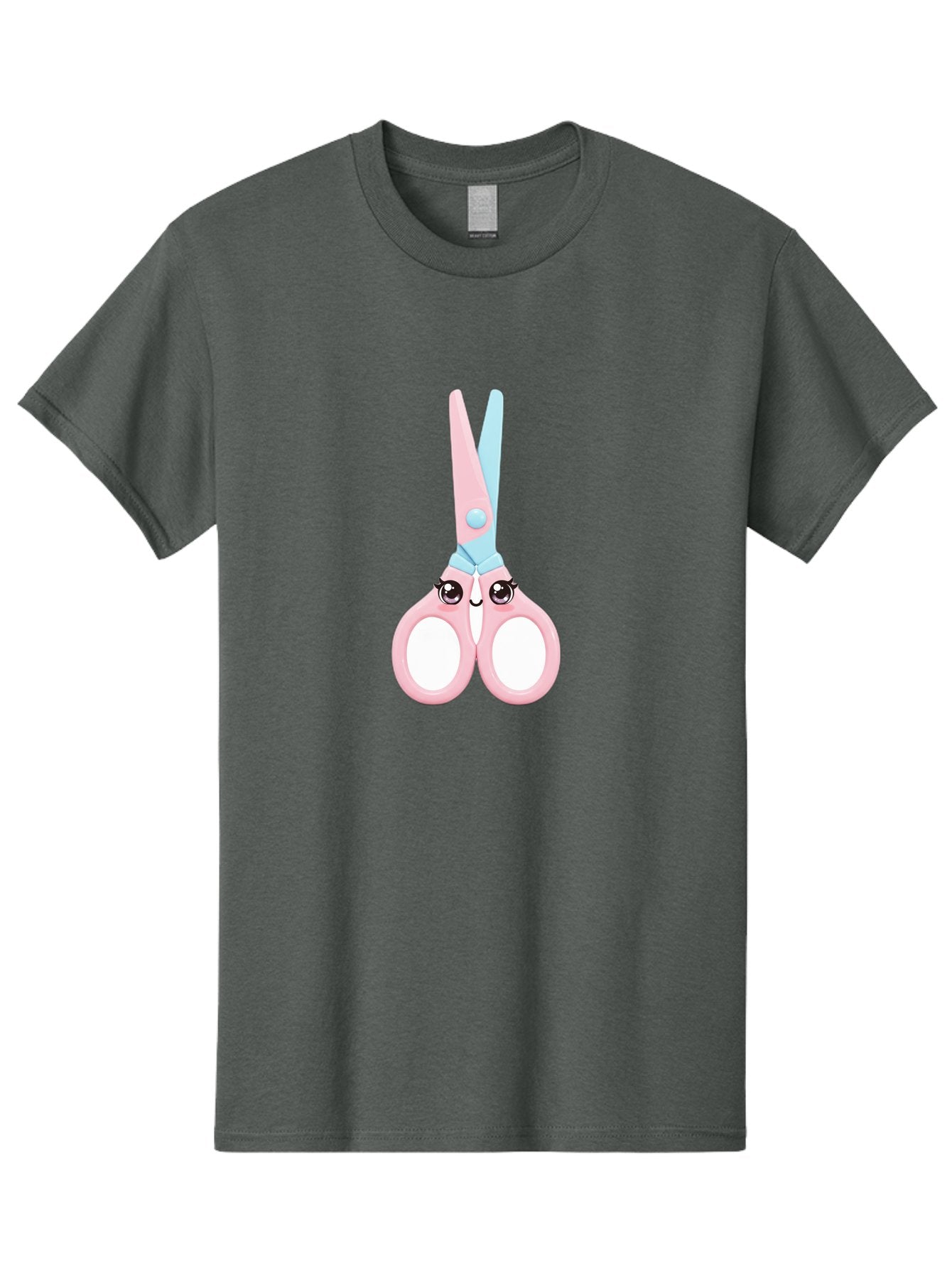 Scissor-Face Men'S Graphic Tee, 100% Cotton, Comfortable Casual Summer Wear, Machine Washable, Cute Cartoon Scissors, Pink And Blue, Cartoon Eyes, Smiling Face, Child'S Craft, Art Supplies, Kids' Creativity, Nursery Decor, Stationery, Bad515 9