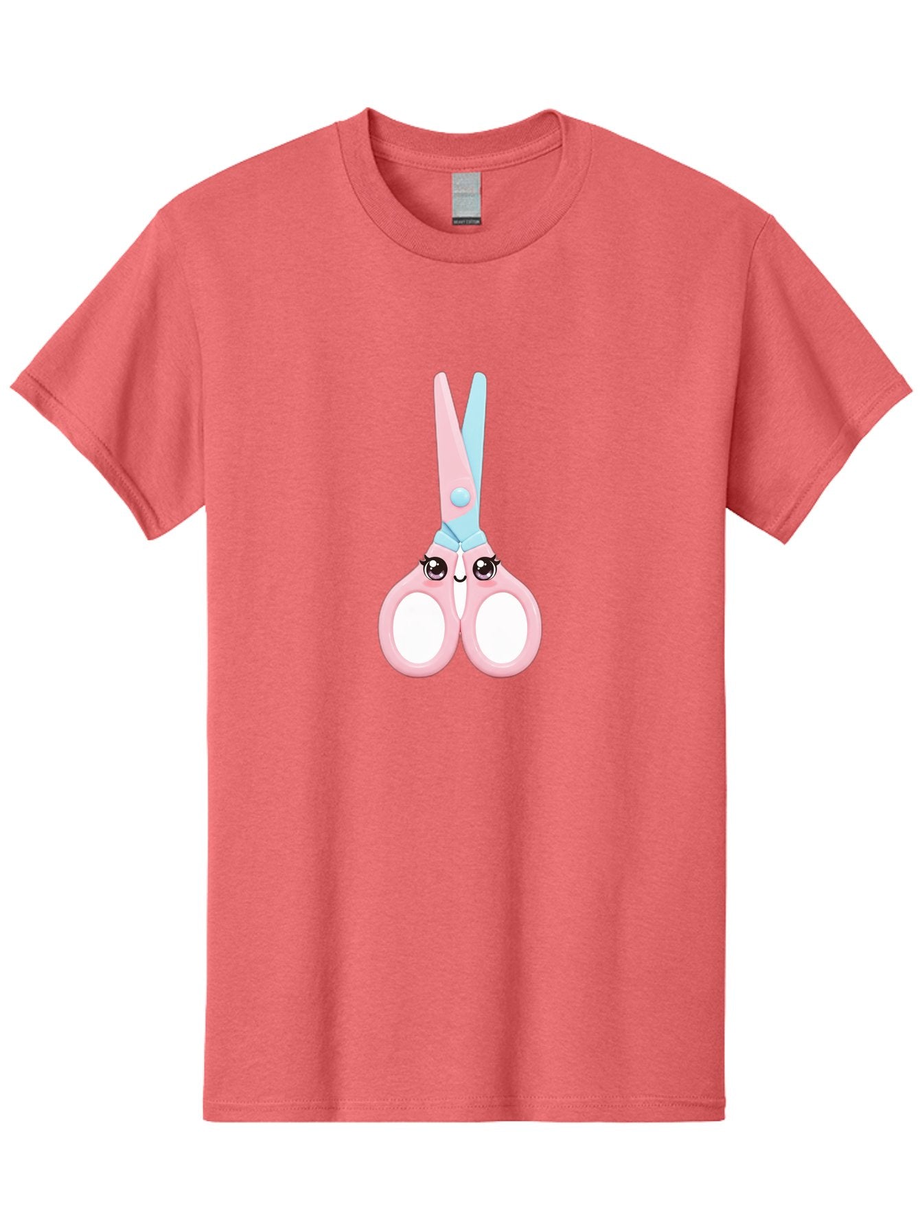 Scissor-Face Men'S Graphic Tee, 100% Cotton, Comfortable Casual Summer Wear, Machine Washable, Cute Cartoon Scissors, Pink And Blue, Cartoon Eyes, Smiling Face, Child'S Craft, Art Supplies, Kids' Creativity, Nursery Decor, Stationery, Bad515 10