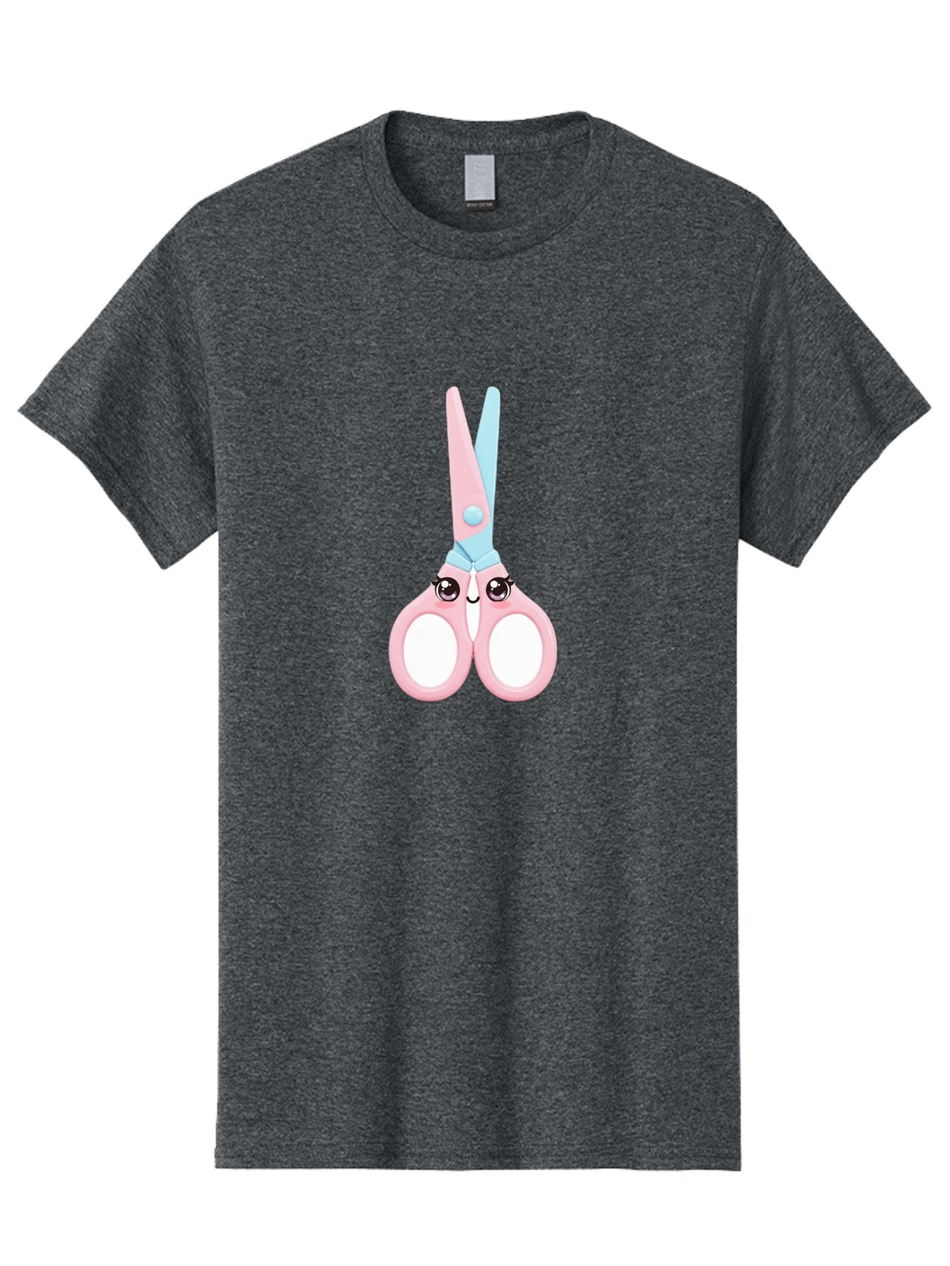 Scissor-Face Men'S Graphic Tee, 100% Cotton, Comfortable Casual Summer Wear, Machine Washable, Cute Cartoon Scissors, Pink And Blue, Cartoon Eyes, Smiling Face, Child'S Craft, Art Supplies, Kids' Creativity, Nursery Decor, Stationery, Bad515 8