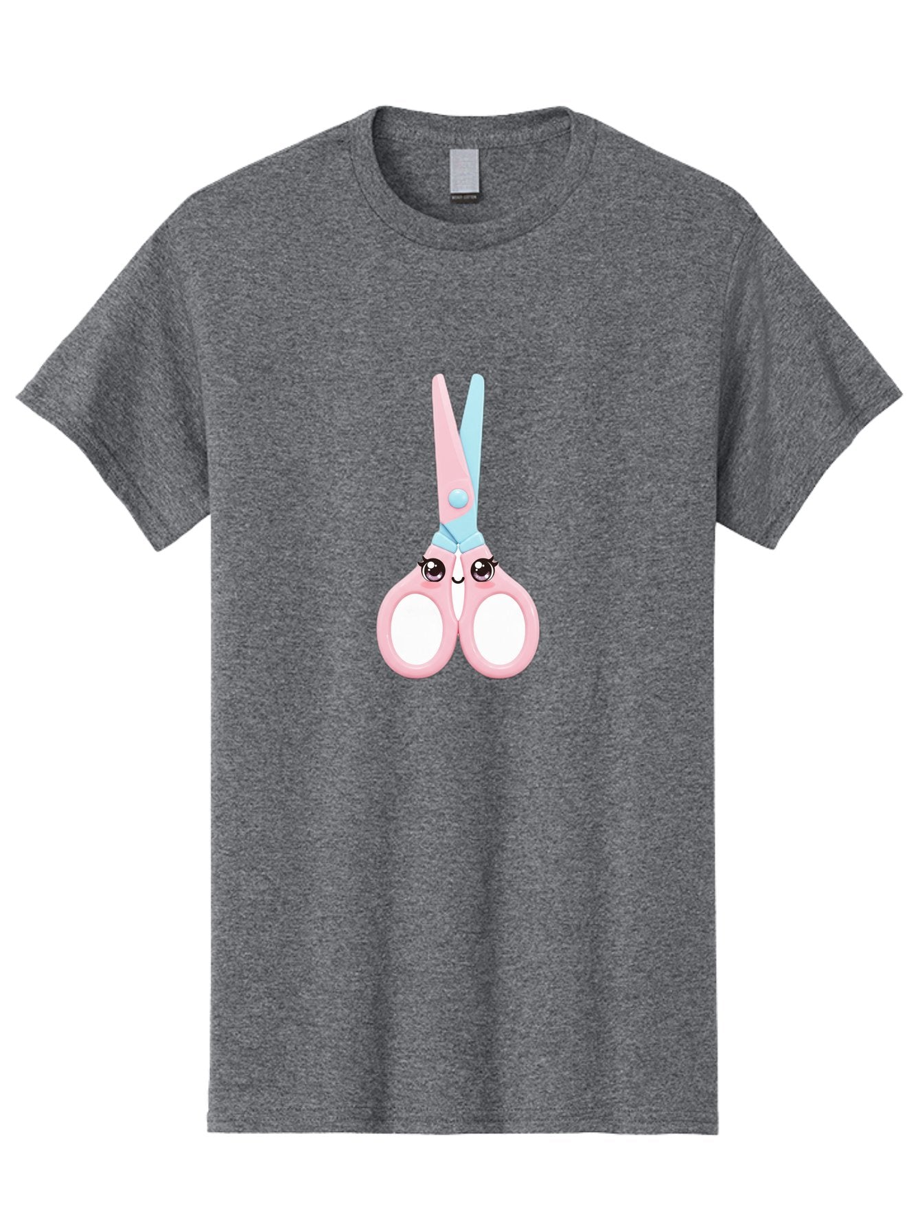 Scissor-Face Men'S Graphic Tee, 100% Cotton, Comfortable Casual Summer Wear, Machine Washable, Cute Cartoon Scissors, Pink And Blue, Cartoon Eyes, Smiling Face, Child'S Craft, Art Supplies, Kids' Creativity, Nursery Decor, Stationery, Bad515 14
