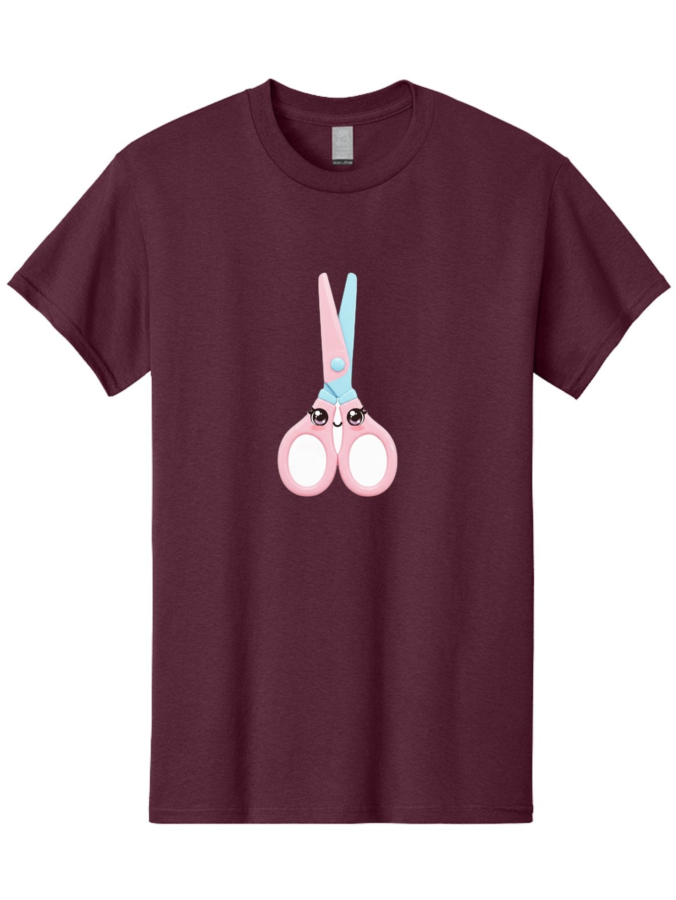Scissor-Face Men'S Graphic Tee, 100% Cotton, Comfortable Casual Summer Wear, Machine Washable, Cute Cartoon Scissors, Pink And Blue, Cartoon Eyes, Smiling Face, Child'S Craft, Art Supplies, Kids' Creativity, Nursery Decor, Stationery, Bad515 7