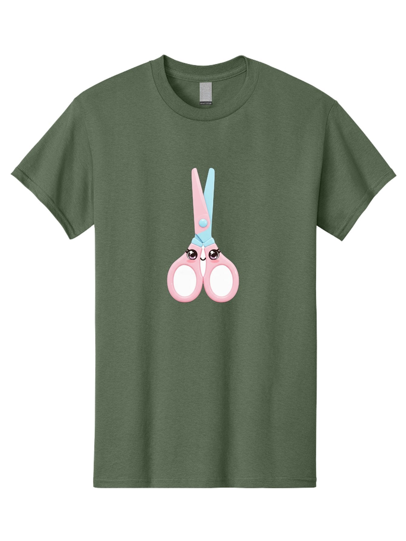 Scissor-Face Men'S Graphic Tee, 100% Cotton, Comfortable Casual Summer Wear, Machine Washable, Cute Cartoon Scissors, Pink And Blue, Cartoon Eyes, Smiling Face, Child'S Craft, Art Supplies, Kids' Creativity, Nursery Decor, Stationery, Bad515 15