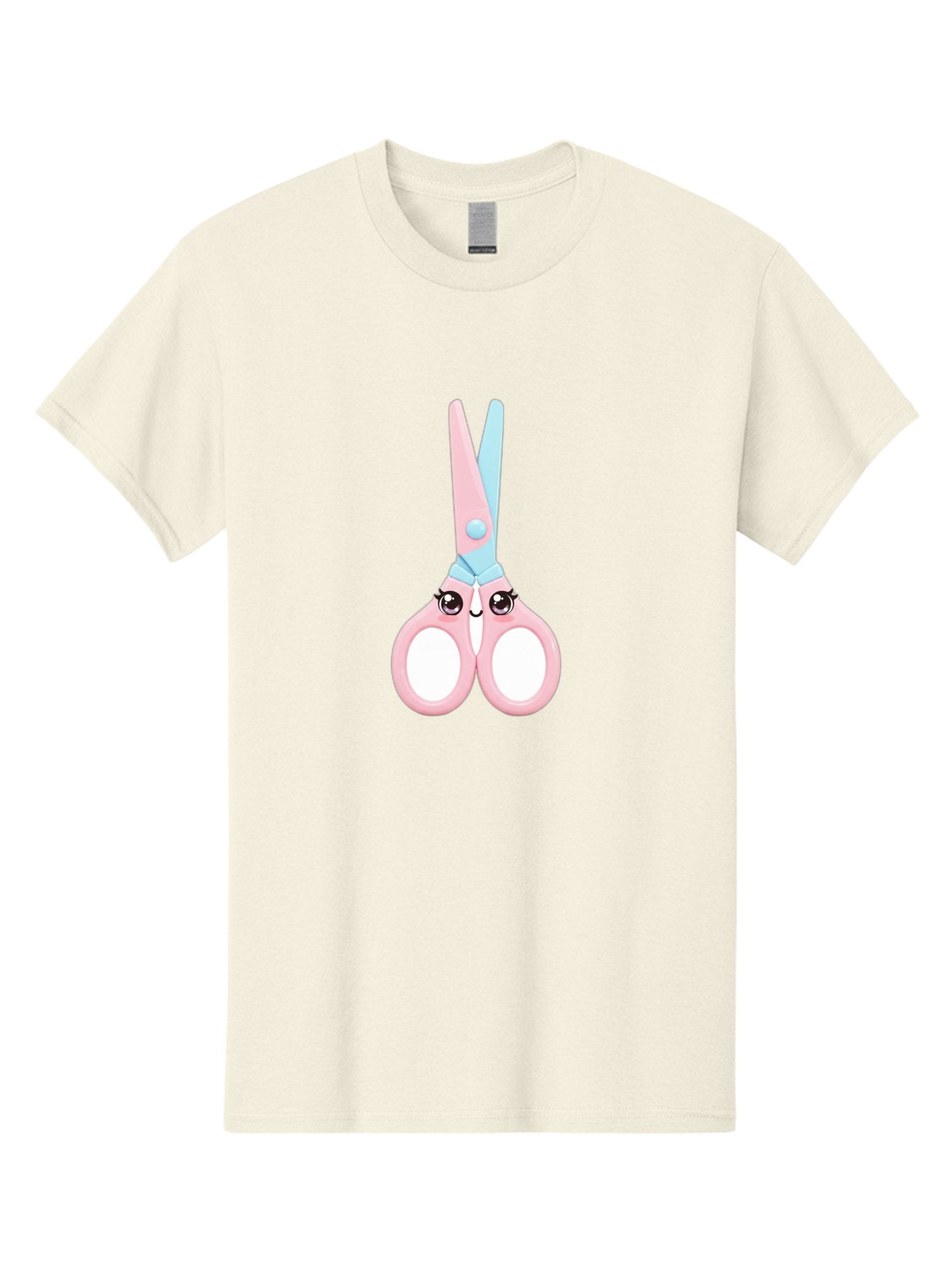 Scissor-Face Men'S Graphic Tee, 100% Cotton, Comfortable Casual Summer Wear, Machine Washable, Cute Cartoon Scissors, Pink And Blue, Cartoon Eyes, Smiling Face, Child'S Craft, Art Supplies, Kids' Creativity, Nursery Decor, Stationery, Bad515 6