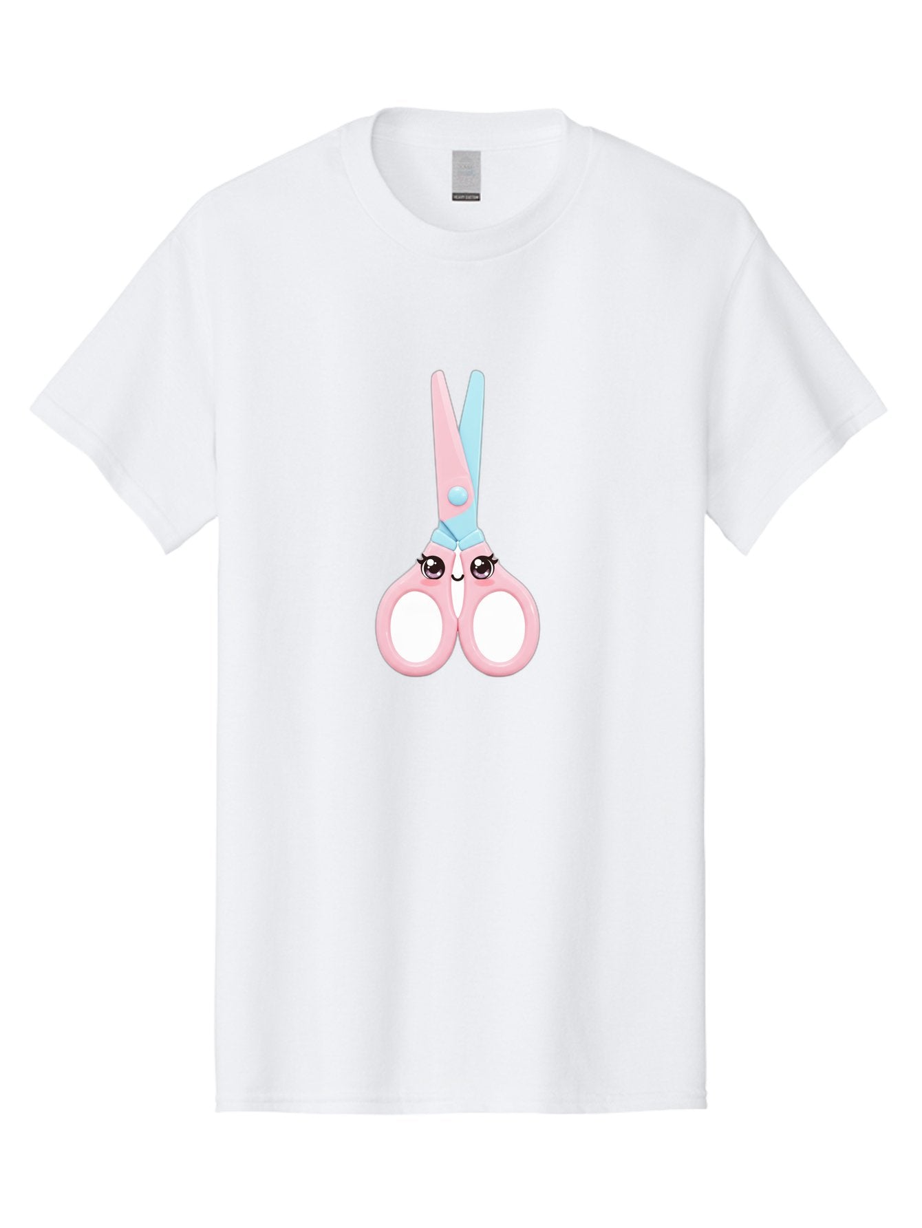 Scissor-Face Men'S Graphic Tee, 100% Cotton, Comfortable Casual Summer Wear, Machine Washable, Cute Cartoon Scissors, Pink And Blue, Cartoon Eyes, Smiling Face, Child'S Craft, Art Supplies, Kids' Creativity, Nursery Decor, Stationery, Bad515 3