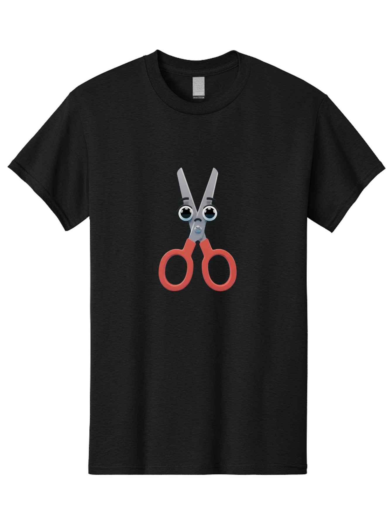 Scissors-1 Men'S Graphic Tee, 100% Cotton, Comfortable Casual Summer Wear, Machine Washable, Cartoon Scissors, Funny Face, Red Handles, Gray Blades, Large Eyes, Surprised Expression, Office Supplies, Craft Tools, Anthropomorphic Object, Bad516