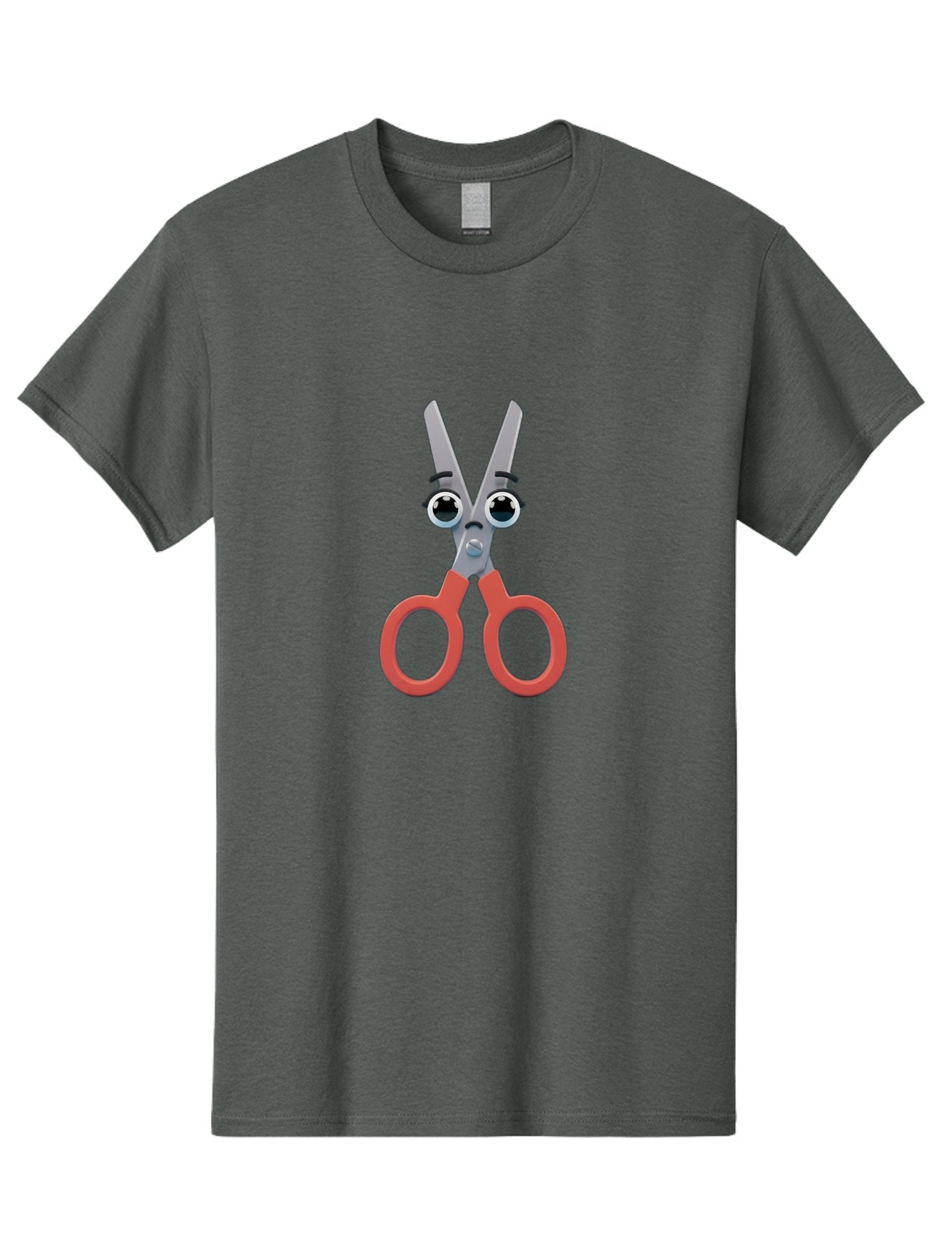 Scissors-1 Men'S Graphic Tee, 100% Cotton, Comfortable Casual Summer Wear, Machine Washable, Cartoon Scissors, Funny Face, Red Handles, Gray Blades, Large Eyes, Surprised Expression, Office Supplies, Craft Tools, Anthropomorphic Object, Bad516 4