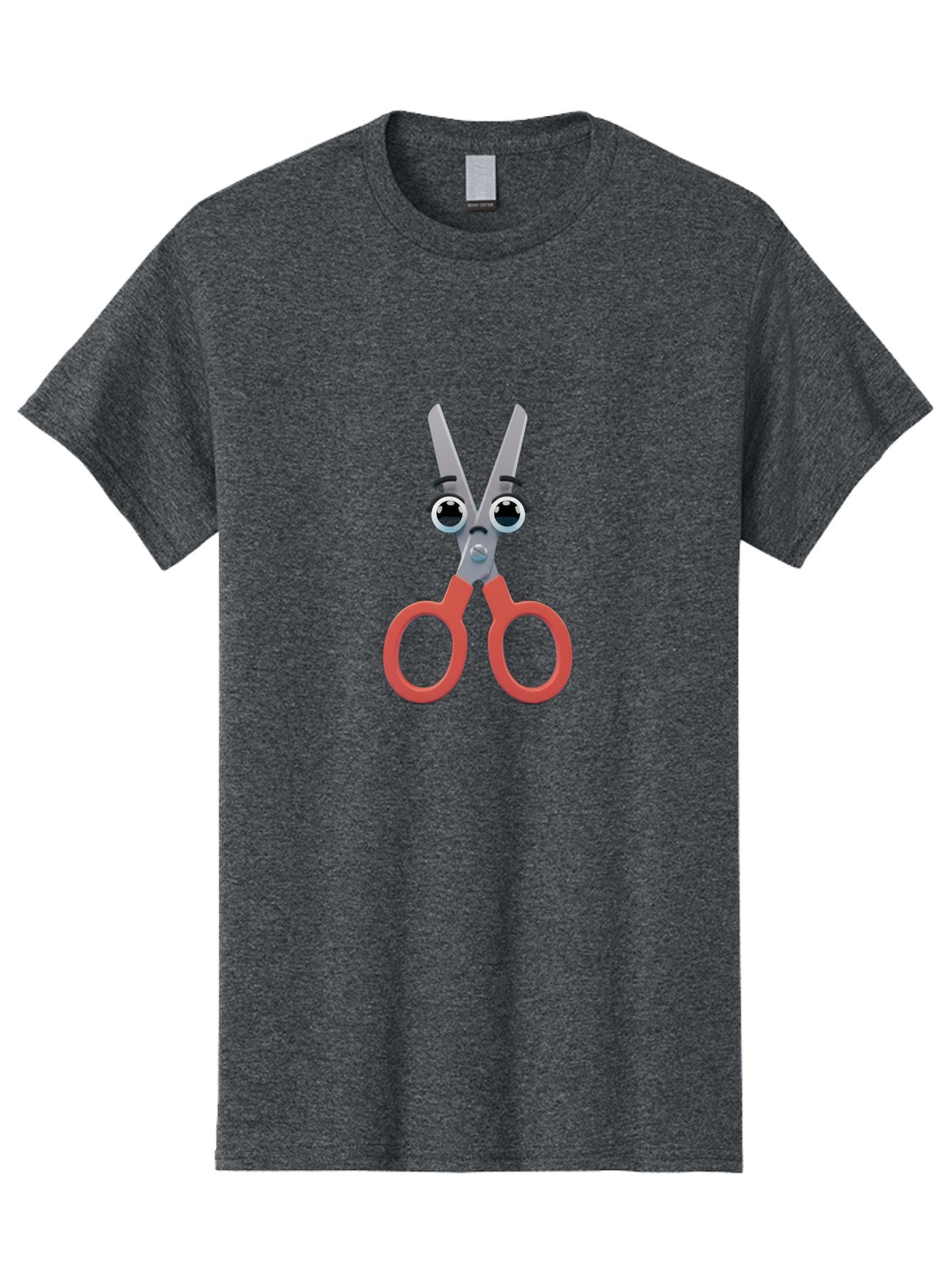 Scissors-1 Men'S Graphic Tee, 100% Cotton, Comfortable Casual Summer Wear, Machine Washable, Cartoon Scissors, Funny Face, Red Handles, Gray Blades, Large Eyes, Surprised Expression, Office Supplies, Craft Tools, Anthropomorphic Object, Bad516 14