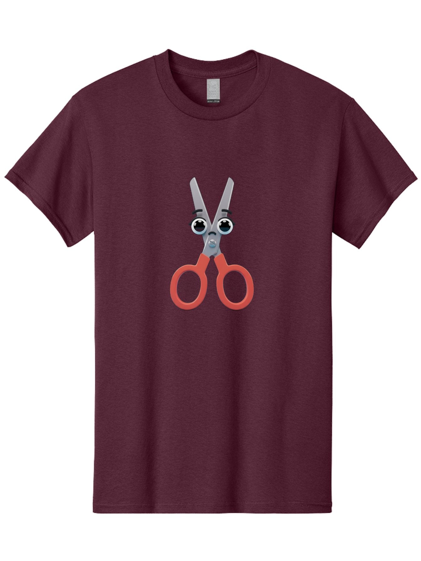 Scissors-1 Men'S Graphic Tee, 100% Cotton, Comfortable Casual Summer Wear, Machine Washable, Cartoon Scissors, Funny Face, Red Handles, Gray Blades, Large Eyes, Surprised Expression, Office Supplies, Craft Tools, Anthropomorphic Object, Bad516 9