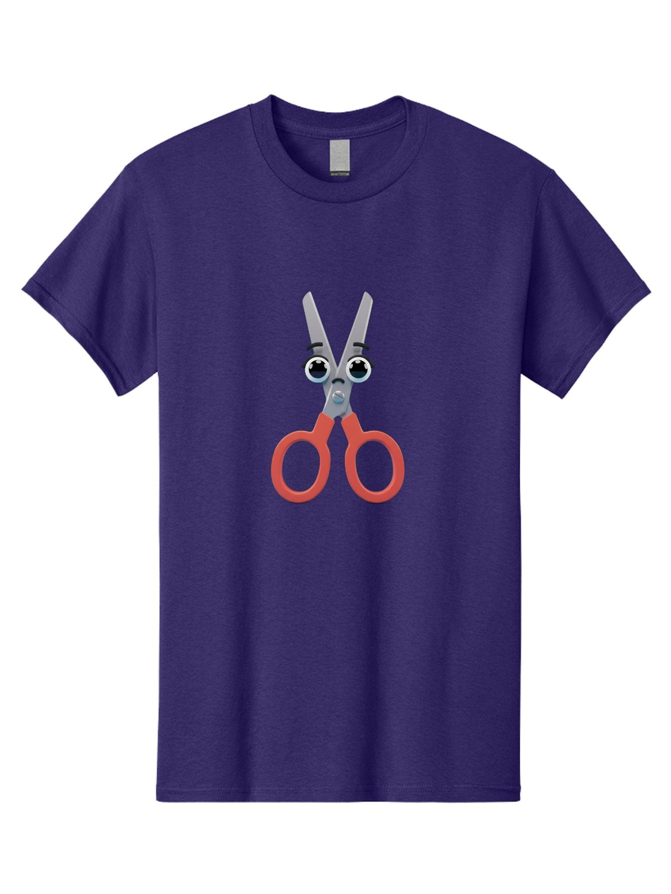 Scissors-1 Men'S Graphic Tee, 100% Cotton, Comfortable Casual Summer Wear, Machine Washable, Cartoon Scissors, Funny Face, Red Handles, Gray Blades, Large Eyes, Surprised Expression, Office Supplies, Craft Tools, Anthropomorphic Object, Bad516 15
