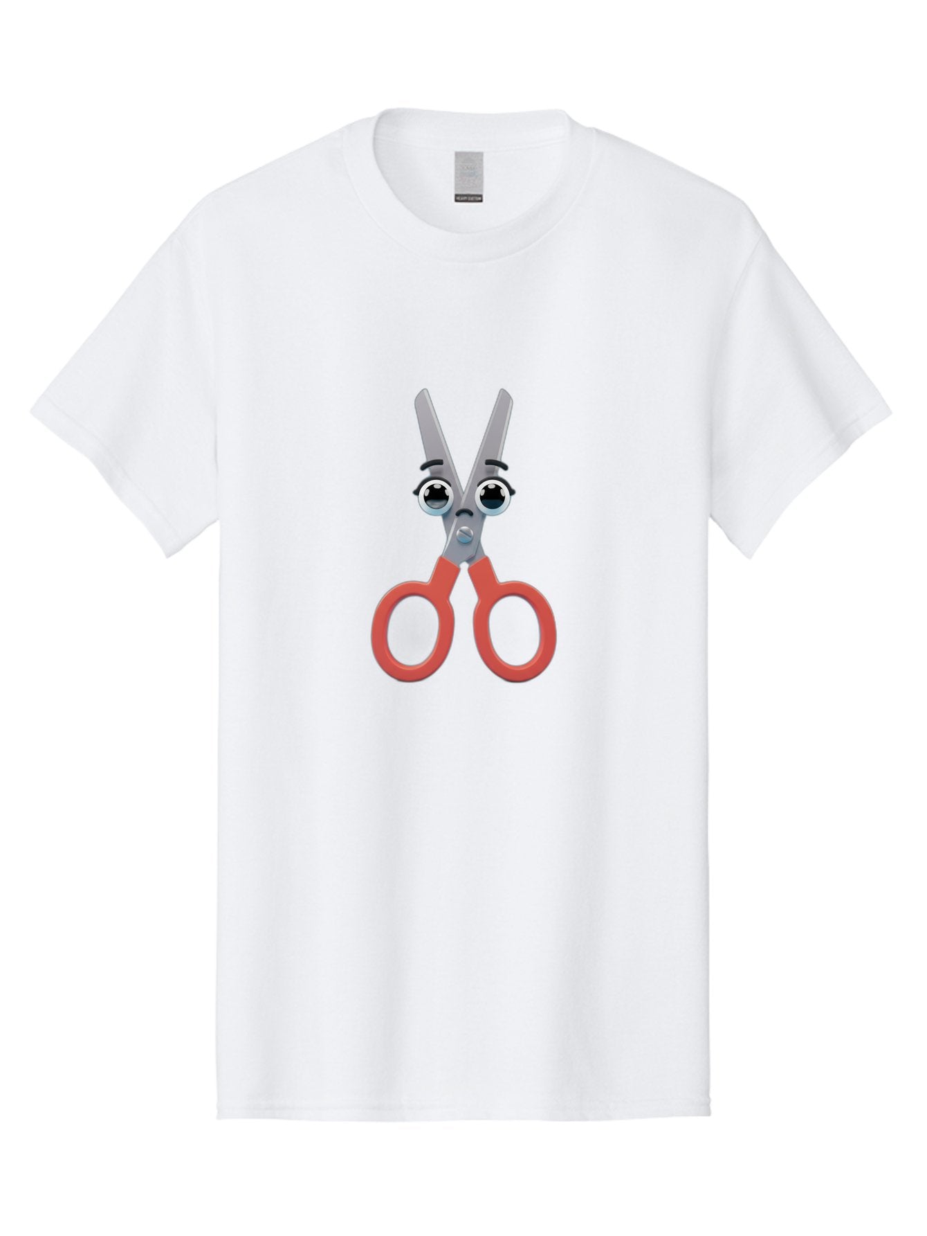Scissors-1 Men'S Graphic Tee, 100% Cotton, Comfortable Casual Summer Wear, Machine Washable, Cartoon Scissors, Funny Face, Red Handles, Gray Blades, Large Eyes, Surprised Expression, Office Supplies, Craft Tools, Anthropomorphic Object, Bad516 3