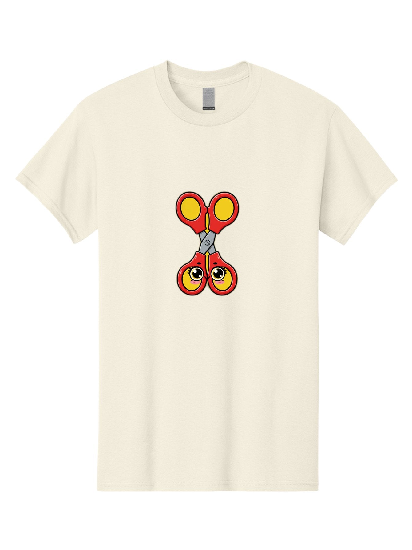 Scissors-2 Men'S Graphic Tee, 100% Cotton, Comfortable Casual Summer Wear, Machine Washable, Cartoon Scissors, Red Handles, Yellow Finger Holes, Cute Eyes, Craft Supplies, Office Tools, Creative Cutting, School Stationery Bad517 6